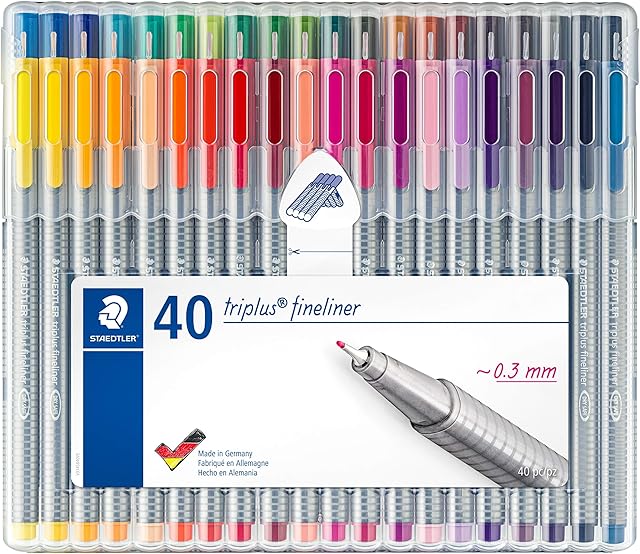 Staedtler triplus fineliner pen, ergonomic triangular shape, made in Germany, set with 40 brilliant colours, line width 0.3 mm, 334 SB40