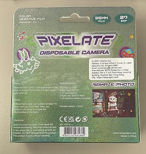 Miniatura 9 de Reto Color Pixelate 400 - Cámara de película desechable de 1.378 in 27EXP, ISO400, película negativa de color, sin enfoque, fácil de usar, flash