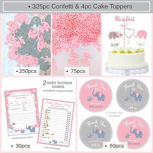 Miniatura 5 de Kit de 697 piezas de decoración de baby shower de elefante rosa para niña, guirnalda de pancartas preencordadas, guirnalda para libro de visitas,