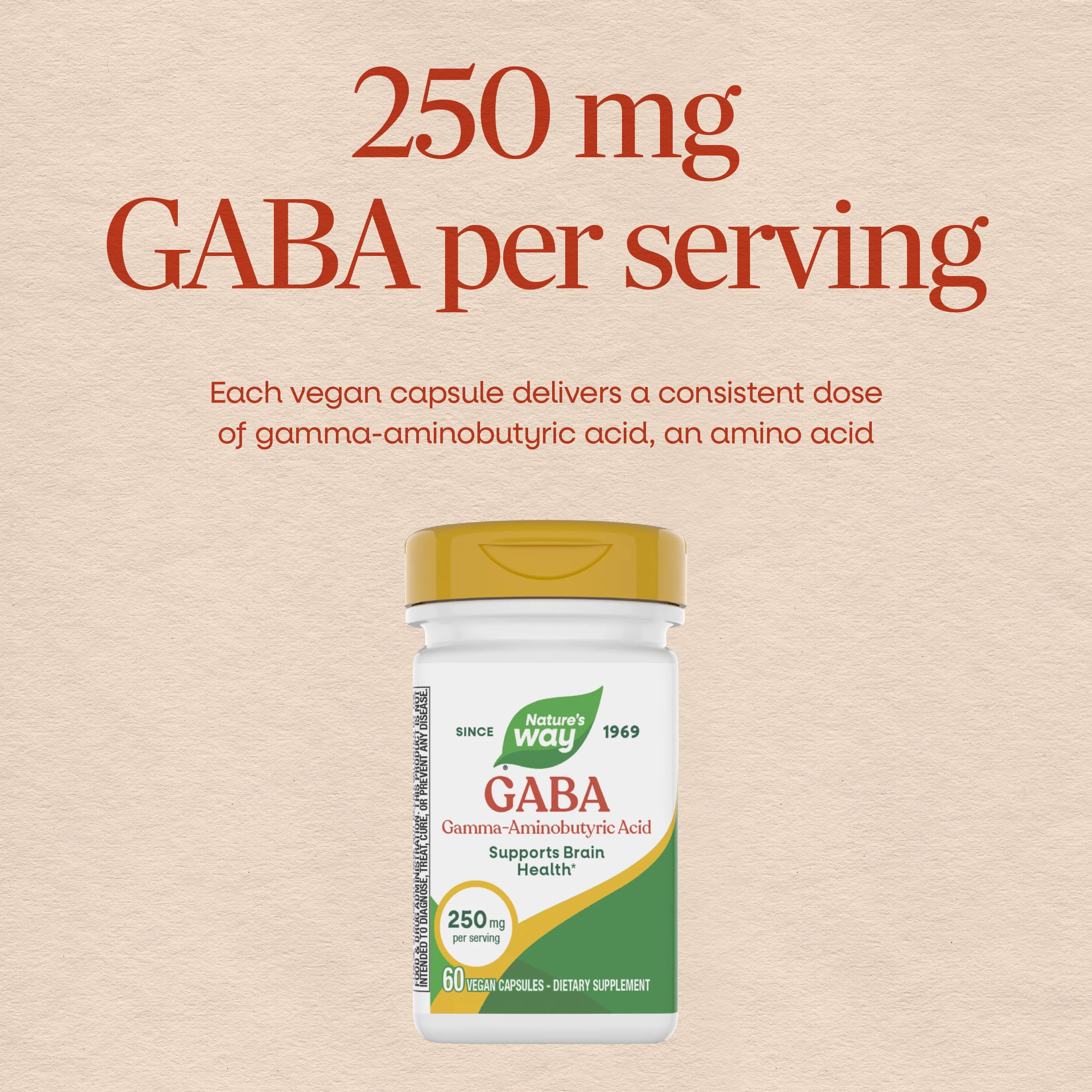 Nature's Way GABA Capsules, Gamma-Aminobutyric Acid, 250 mg, Vegan, 60 ct — Amazon image 3
