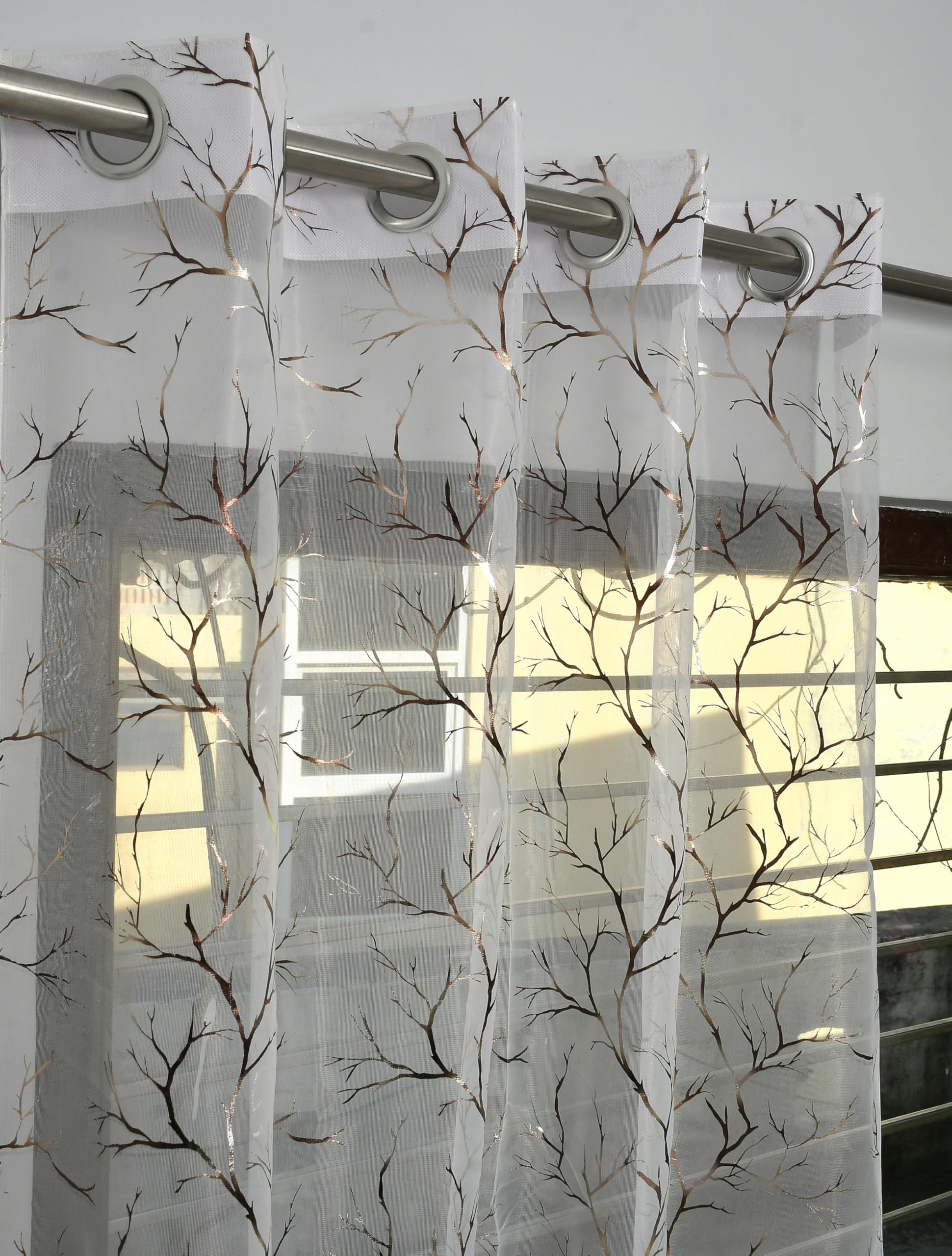 Kiara Creations Premium Sheer Net Curtain for Window 5 Feet | Transparent Net Fabric with Foil Tree Design | Pack of 1, White