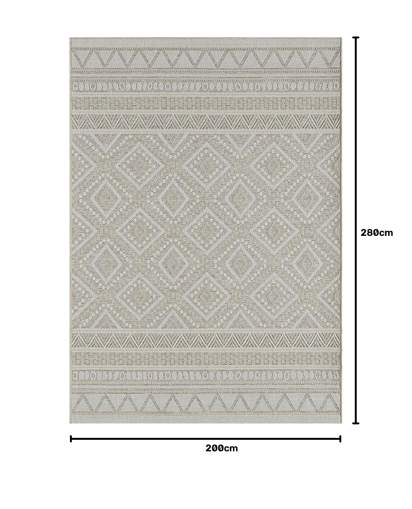 Mia´s Teppiche Denver robuster Outdoor Teppich, modern, Wetterfest & UV-beständig, für Balkon, Terrasse und Wintergarten, flach, auch für Küche oder Esszimmer, Beige, 200 x 280 cm
