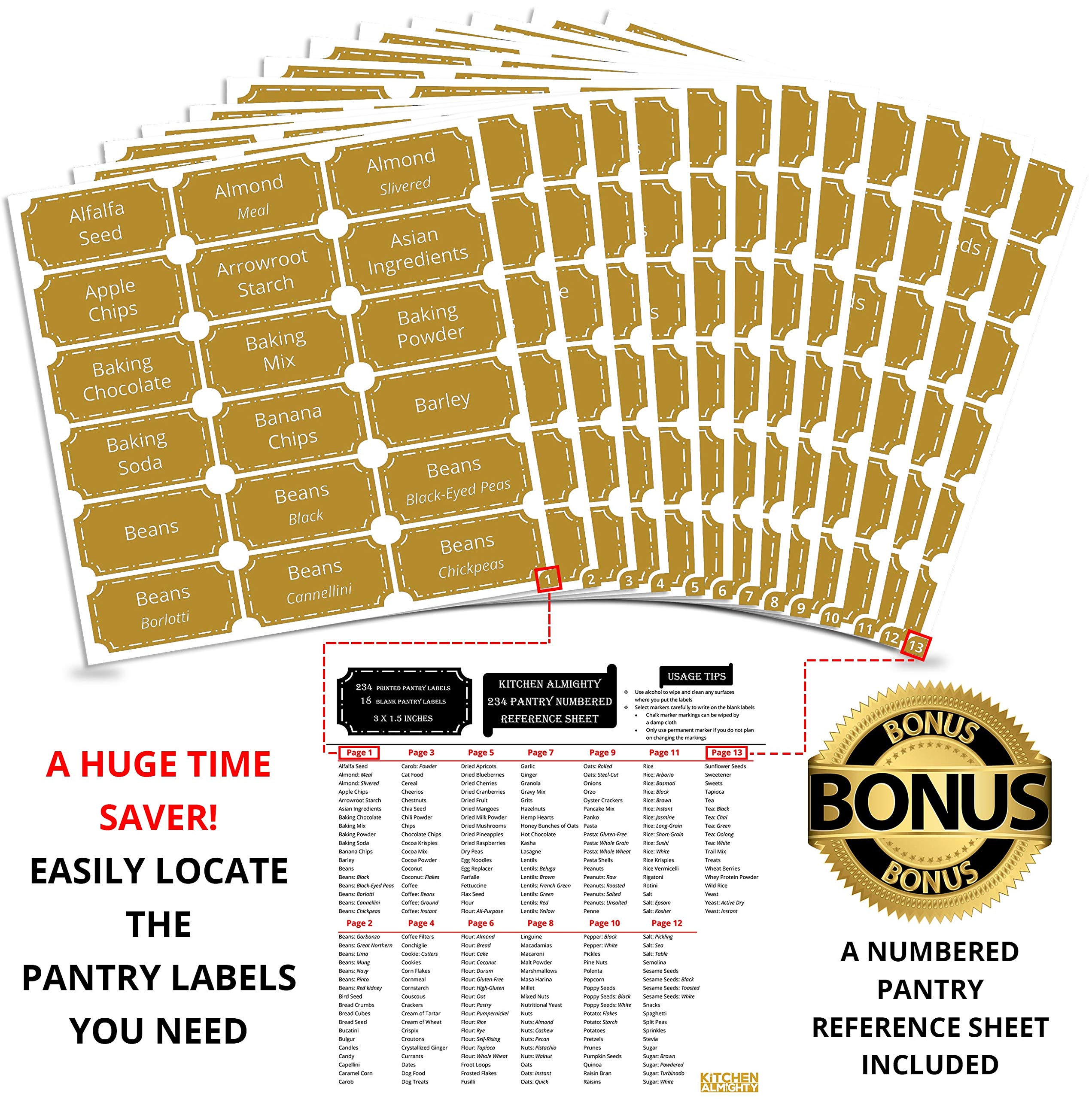 Buy 252 Preprinted Pantry Labels Set 3” X 1.5” Gold Pantry Label w