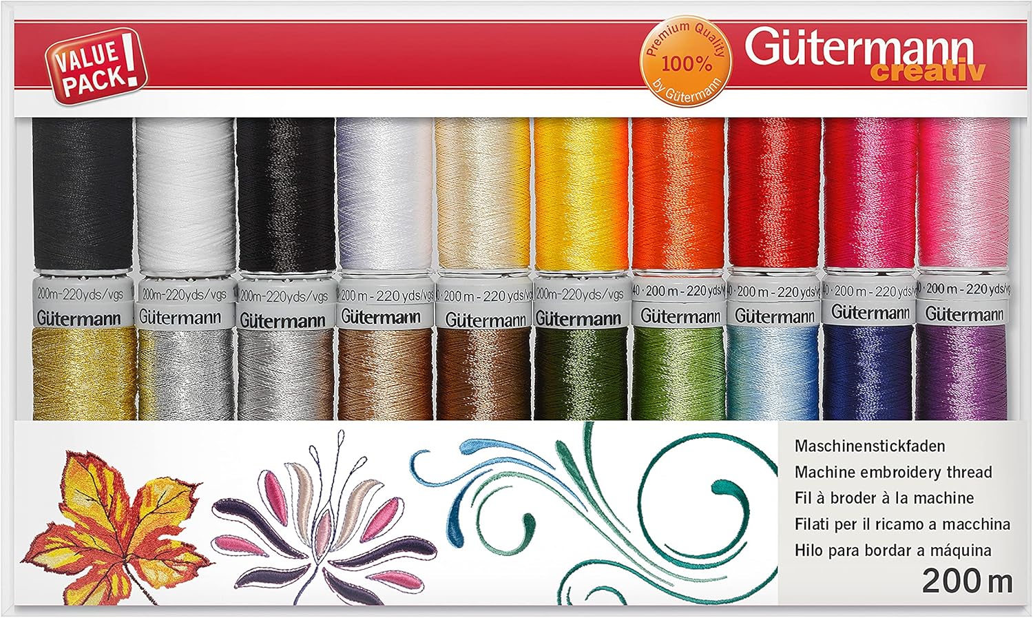 Gutermann Machine Embroidery Thread Rayon 40 Multi Color (Pack of 20),2.0 x 20.0 x 11.5 cm