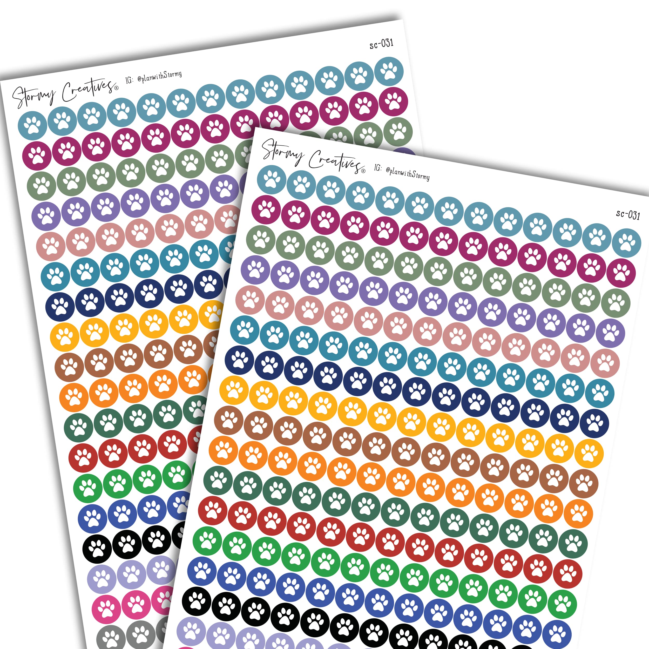 Stormy Creatives Small Paw, Pet Print Icons Decorative Planning Stickers, 468 Stickers, 0.3" diameter, Multicolor, Personal Planner
