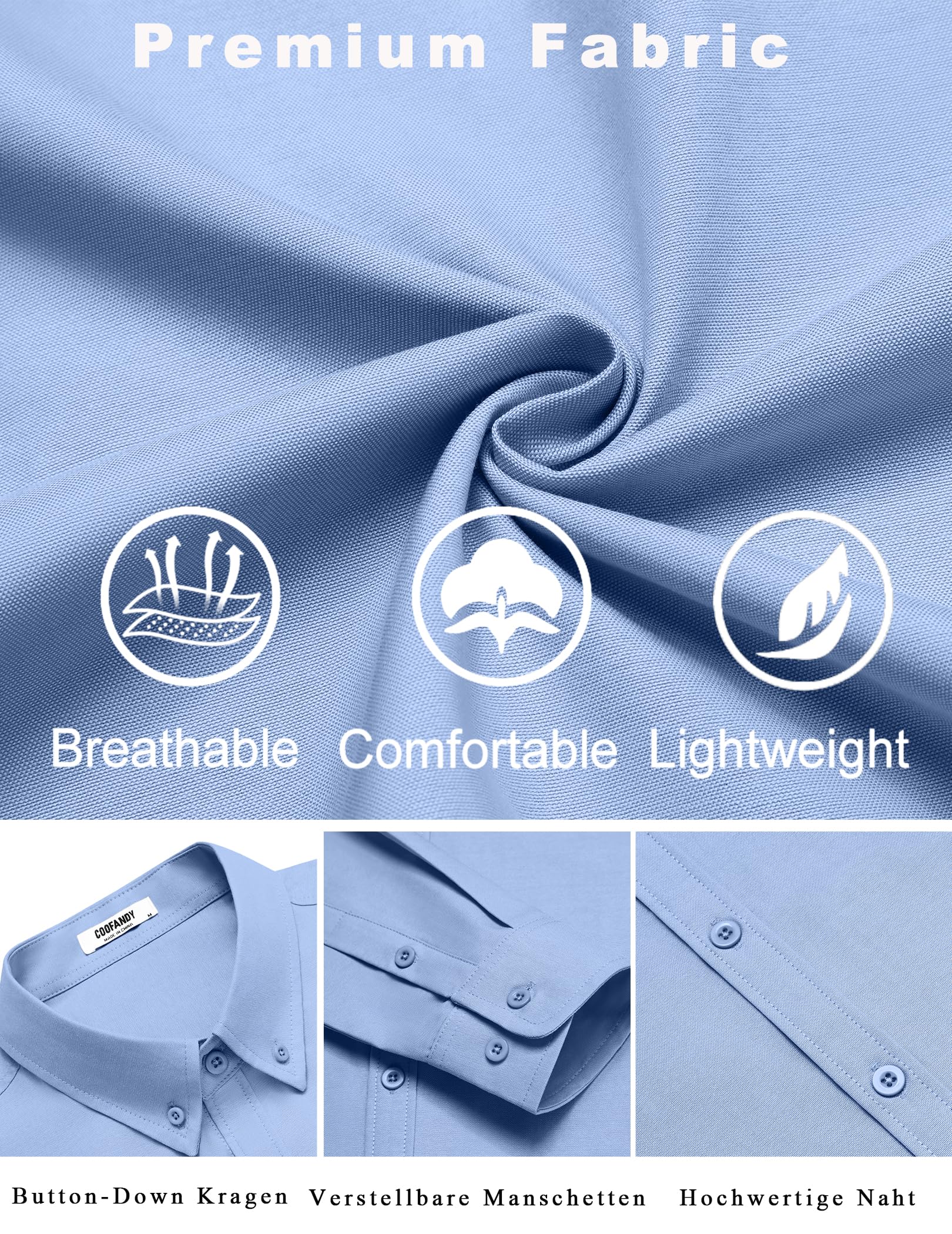 COOFANDY Camisa de Algodón de Manga Larga para Hombre Corte Regular con Botones Camisa Formal Informal de Negocios
