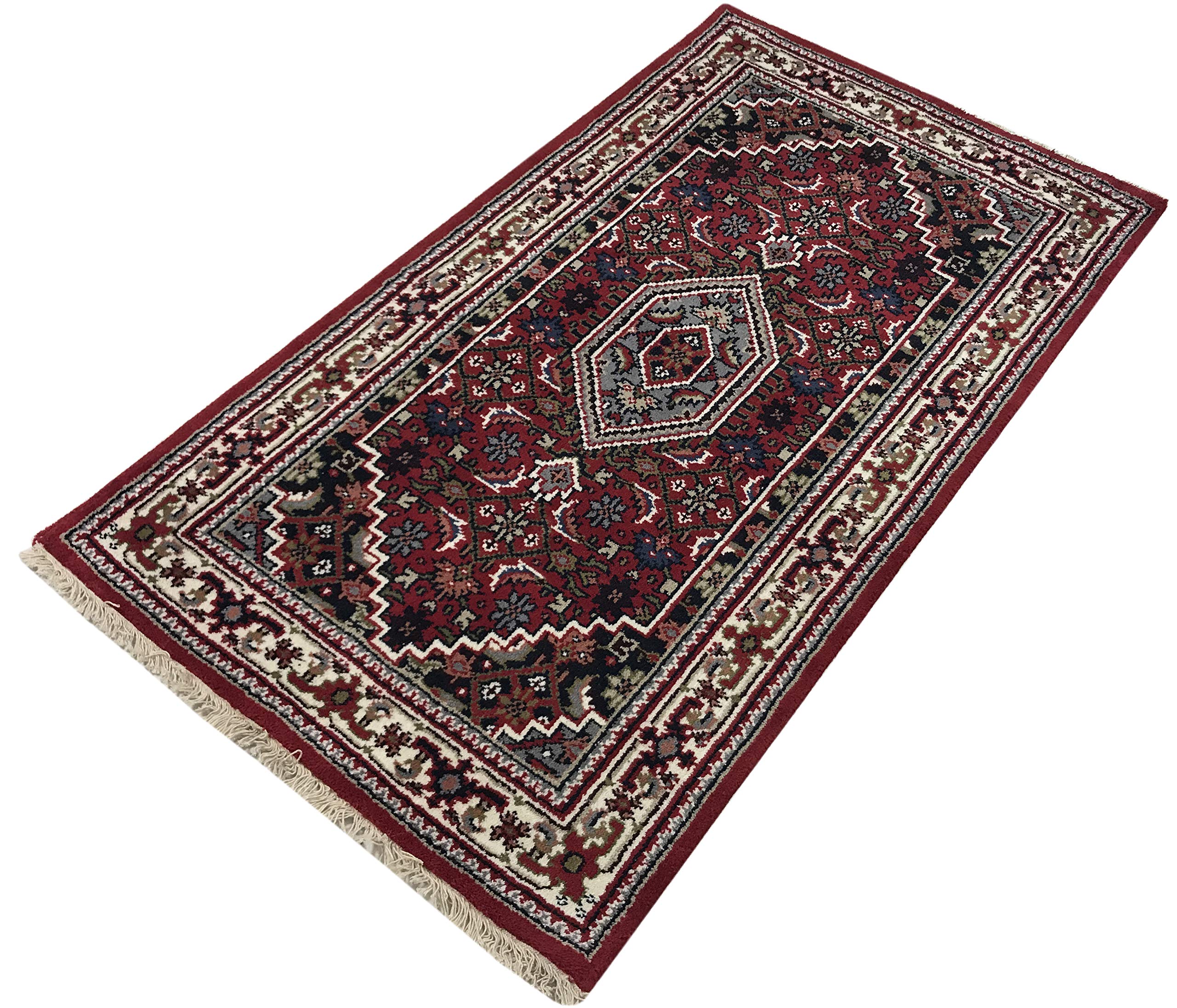 Dywan orientalny Bidjar tkany ręcznie CZERWONY kremowy~ 100% wełna (90 x 160 cm)