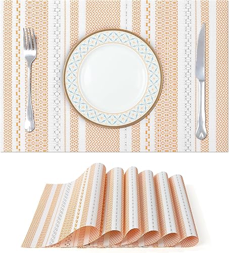 Miniatura 8 de fanquare Juego de 6 manteles individuales a rayas azules, lavables, de vinilo, resistentes al calor, para cocina, interiores y exteriores, color azul