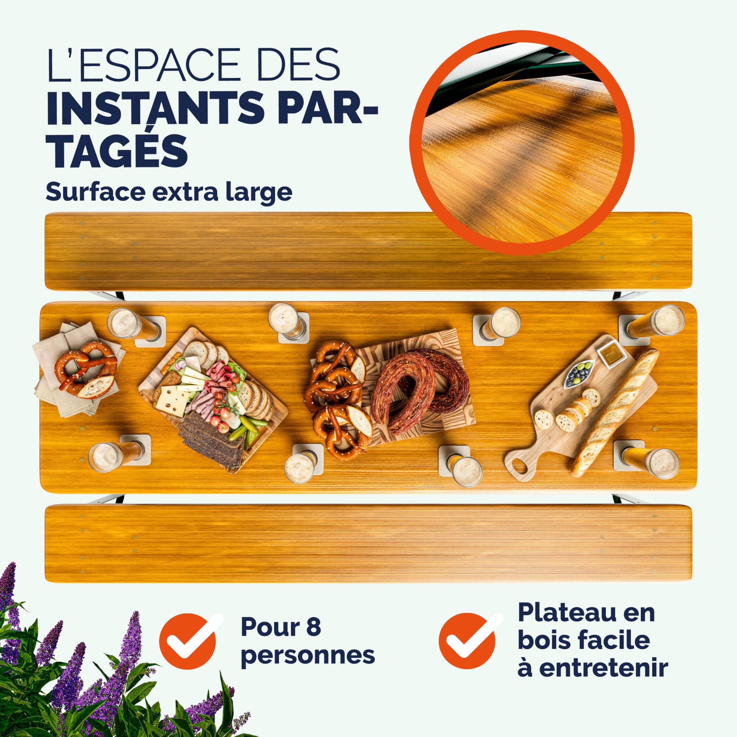 Casaria Ensemble Table et bancs en Bois de Brasserie 170x46x75cm Pliable Meubles de Jardin 3 pièces Support Parasol