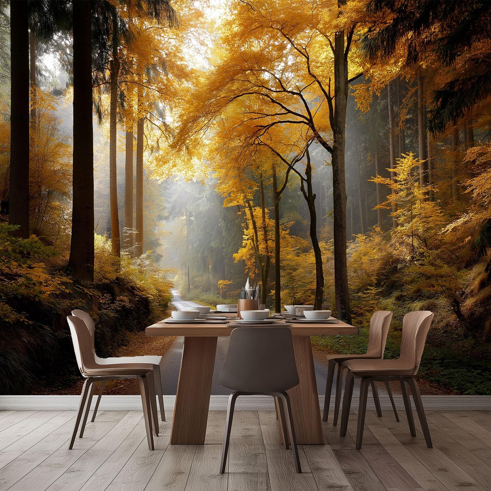 Fototapeta z włókniny, do pokoju dziecięcego, 300 x 210 cm, tajemnicza, piękna leśna ścieżka, tematyczna, zabawna tapeta do pokoju dziecięcego, pokoju dziecięcego, khaki