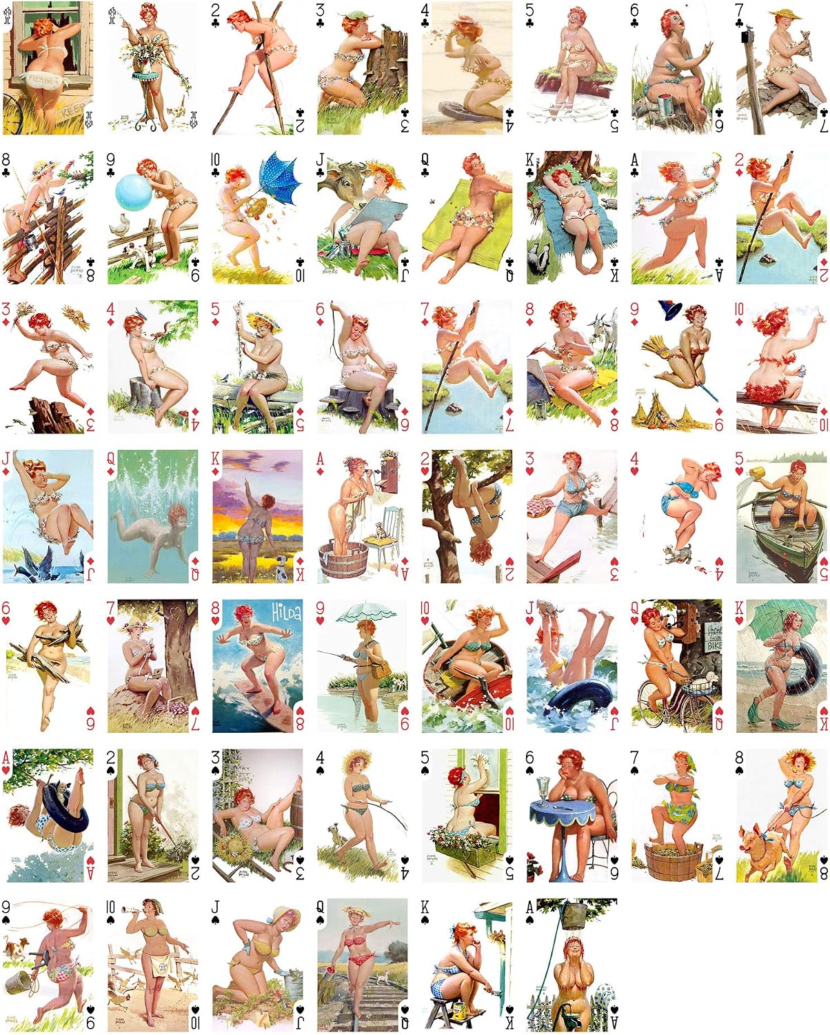 Hilda Playing Cards (Poker Deck 54 Cards All Different) Hilda Chubby Redhead Sexy Girl in Swimsuit Vintage Plus Size Pinup