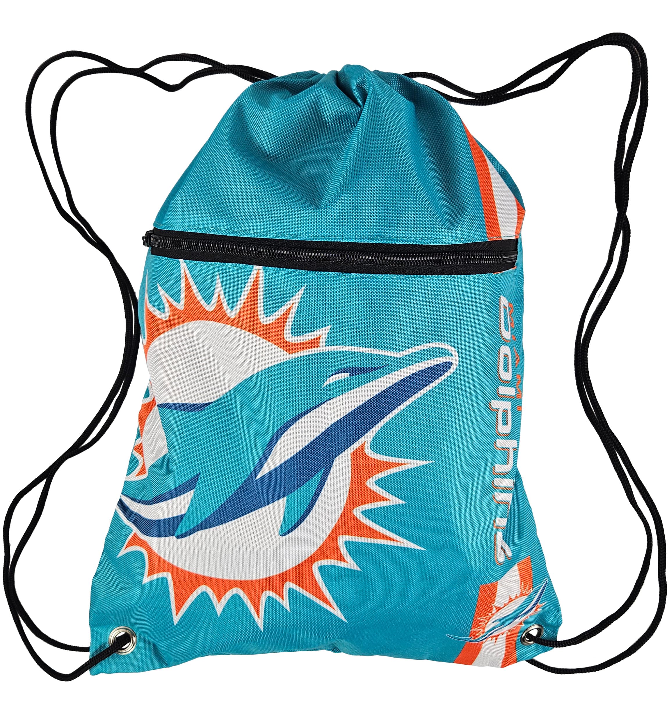 FOCO Miami Dolphins NFL Drawstring Backpack with Zippered Pocket — Officially Licensed, Cordura Nylon