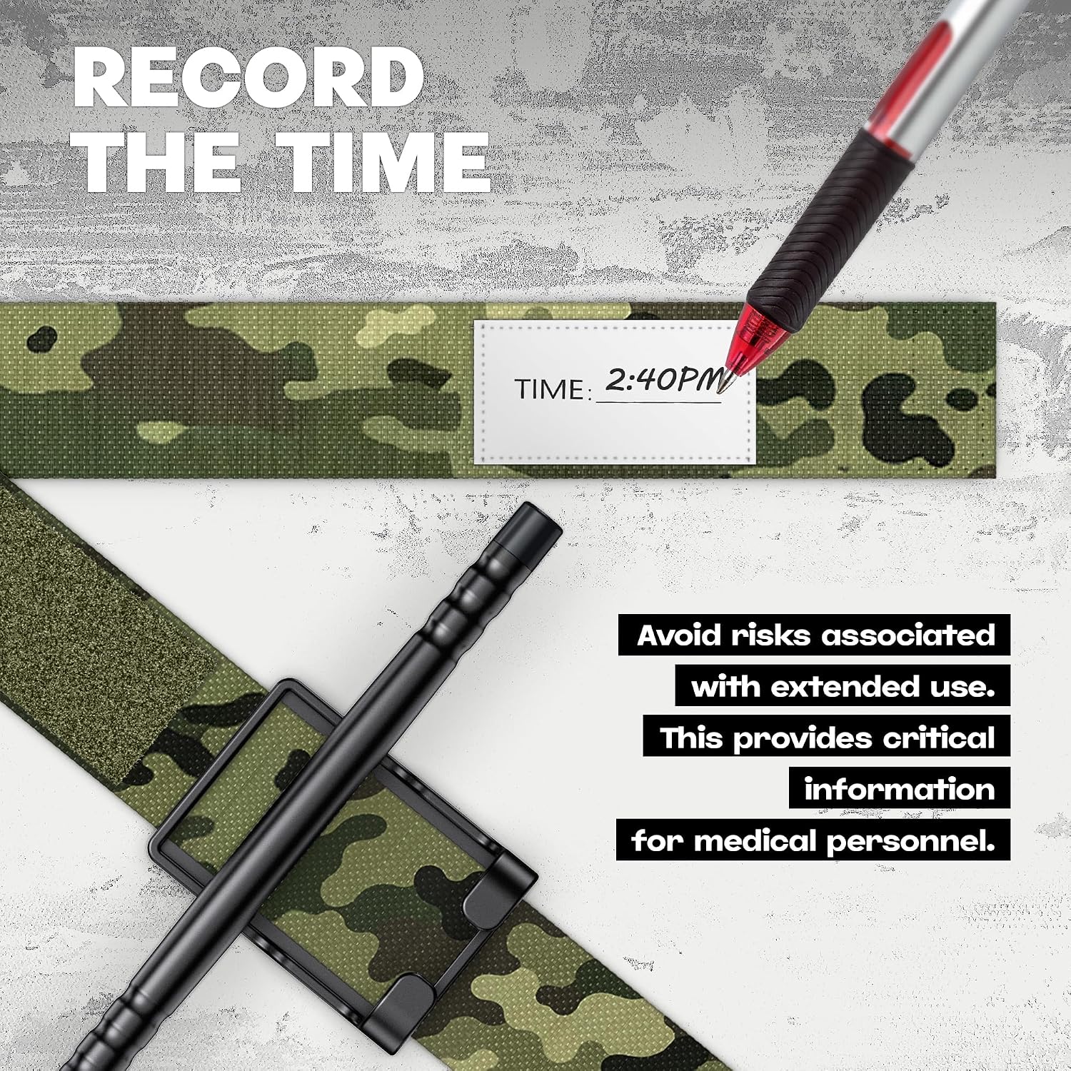 5 Pack Camouflage Qen Tourniquet for Severe Bleeding Control, Gear for First Aid Kits and Tourniquet Kits, Suitable for Emergencies, One-Handed Operation