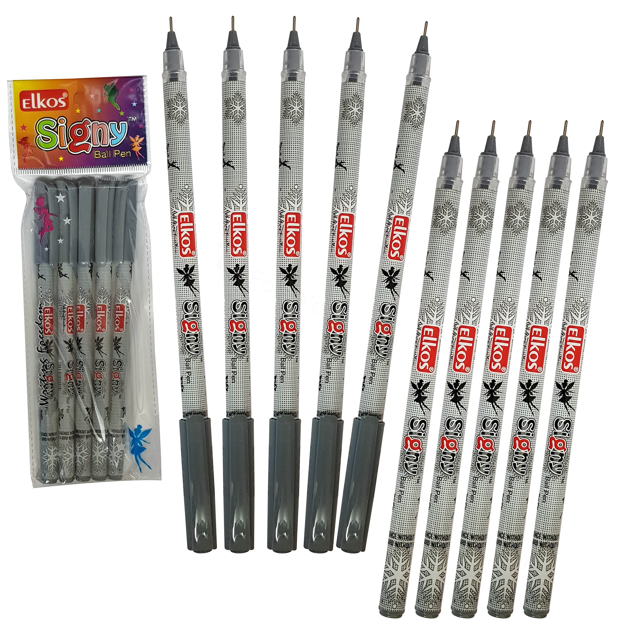 ELKOSSignST Ballpoint Pens, BLACK, 0.7mm Fine Point, Pack of 10, Smooth Writing Ball Pens, Perfect School Office Home Pens, PATEL Black Ball Pen