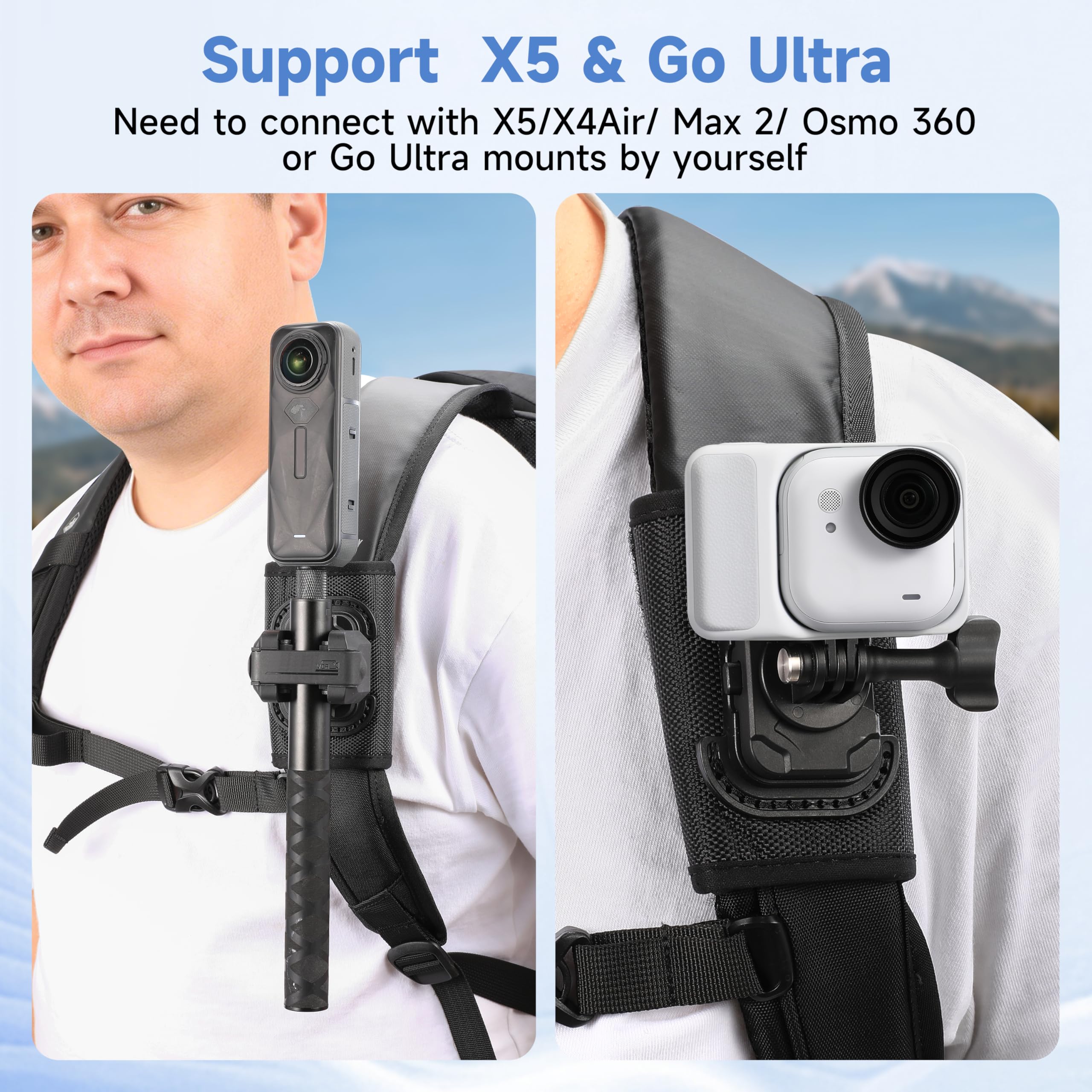 Selfie Stick Holster plecak Clip Mount dla insta360 X5 X4 Air dla gopro Hero 13 12 MAX 2 Pasek dla DJI Osmo 360 Akcja 6 5 Kieszenia 3 Akcesoria | Uchwyt kompatybilny z GoPro Lit Hero 13 12 MAX 2 |rzep do DJI Osmo 360 Action 6 5 Pocket 4 3