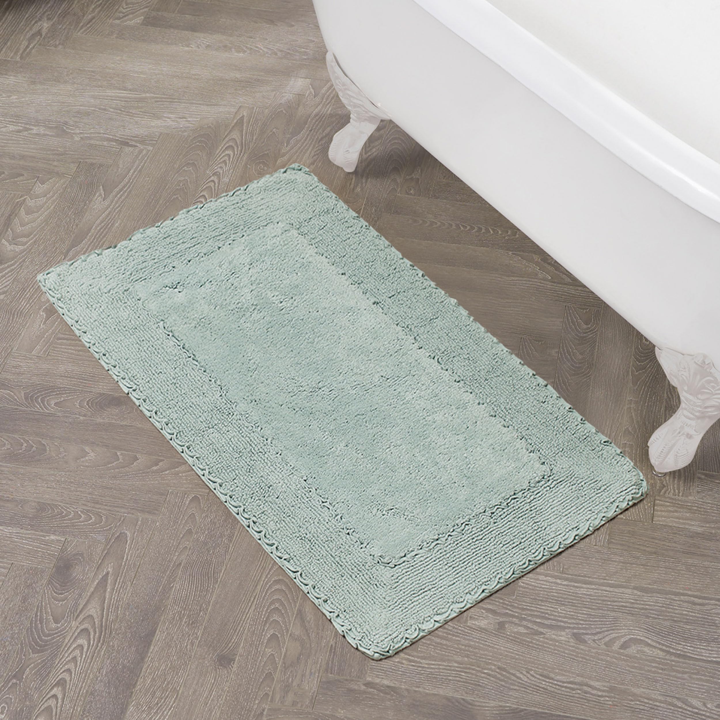 Laura Ashley Ruffle Border Aqua 27"x 45" 100% Cotton Bath Rug