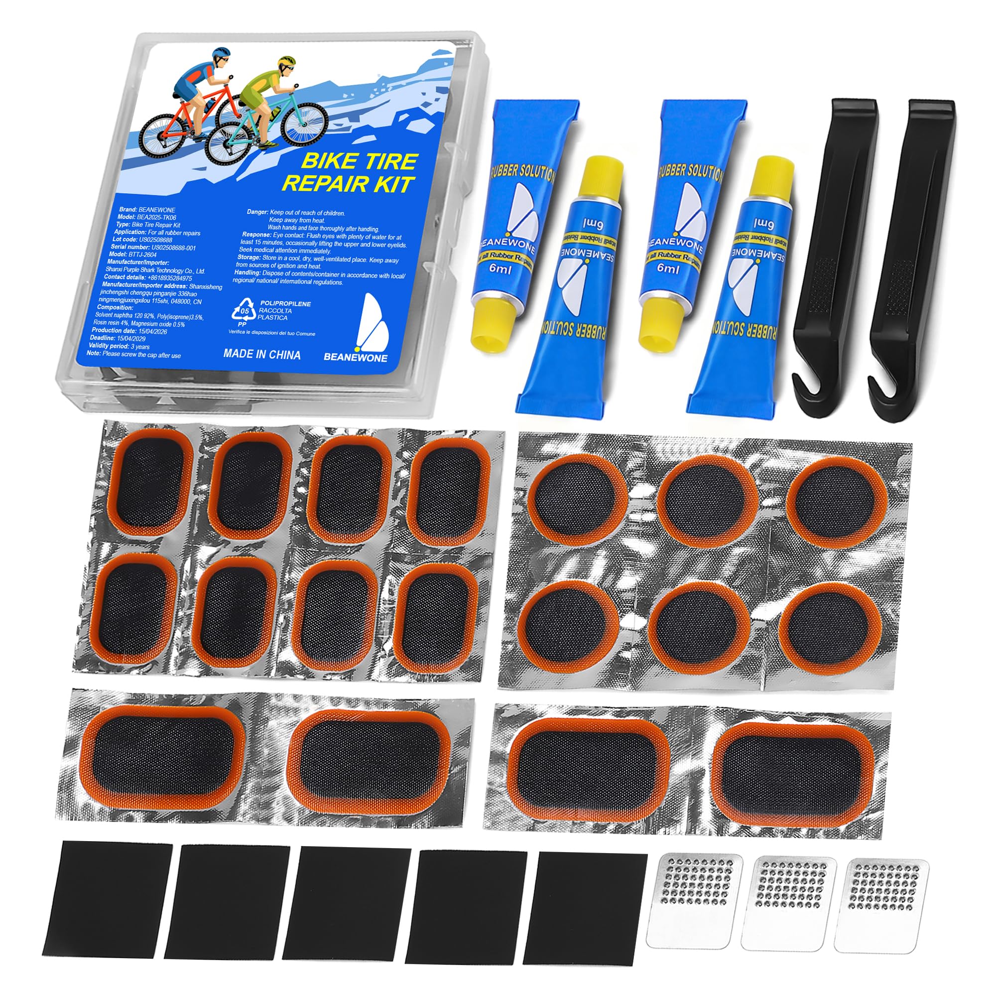 Bike Tire Repair Kit, Bicycle Inner Tube Patch Kit with 4 PCS Tire Repair Glue, 18 PCS Tube Patches & 2 PCS Tire Levers – Portable Case for Bicycle & Inflatable Tubes (Upgrade Suit)