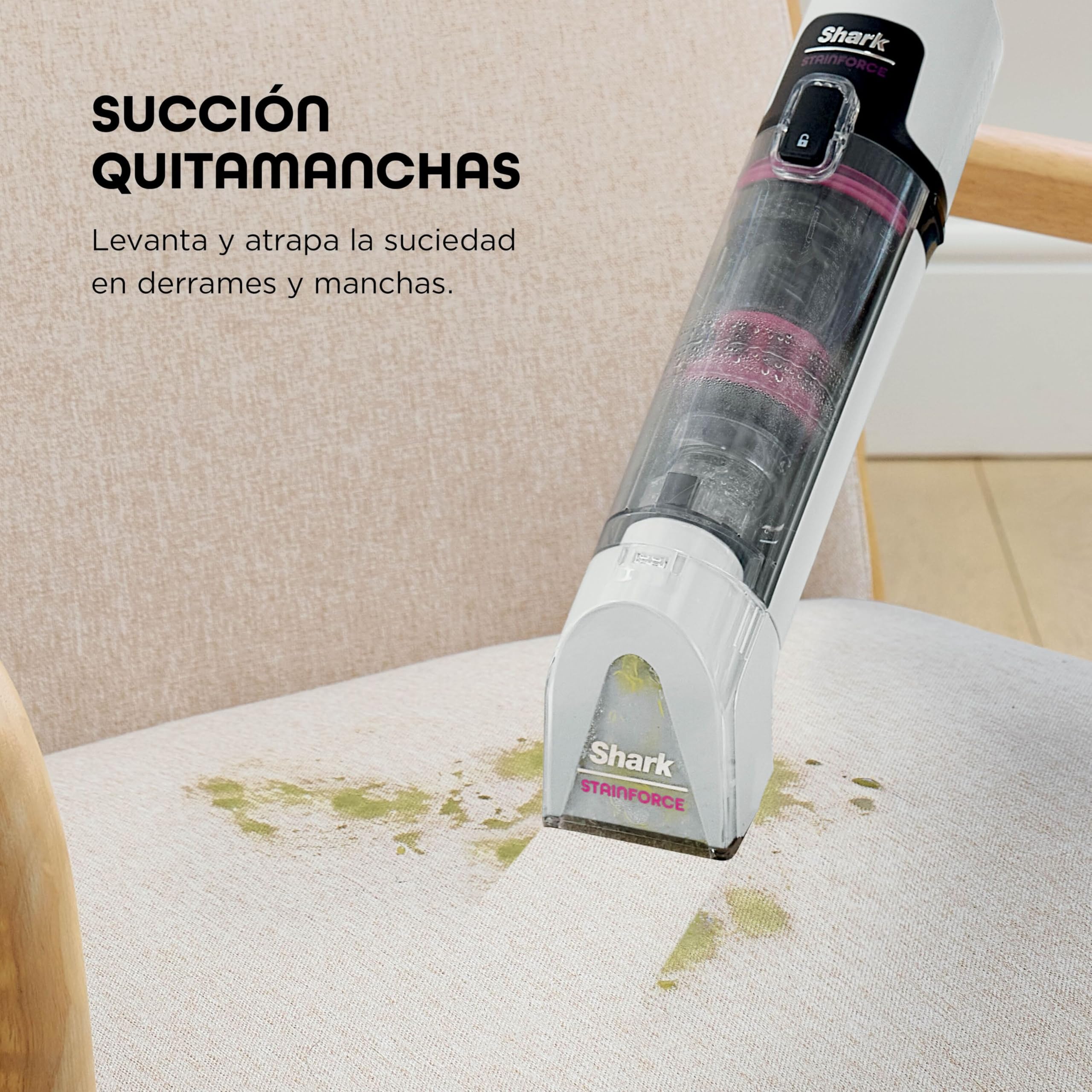 Shark StainForce, Eliminación de manchas y olores en alfombras, moquetas, tapicería, escaleras y coches, diseño ligero y portátil con organizador, accesorios y solución de limpieza total, HX100EUT