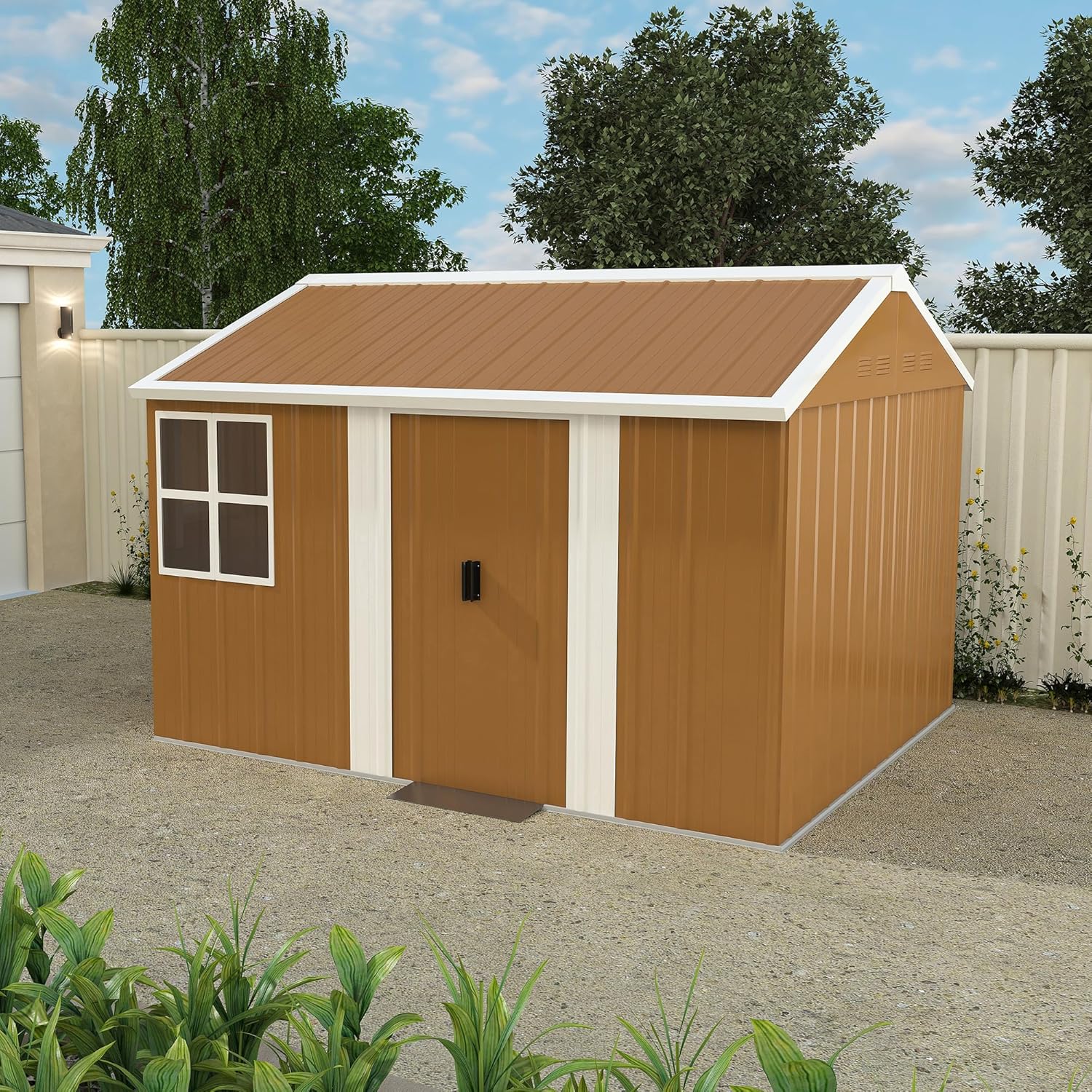 Montary 8X10 FT Outdoor Storage Shed with Windows, Lockable Door & Ventilation - Weatherproof Metal Garden Shed, Outdoor Tool Storage House for Backyard, Lawn, Patio,Yard