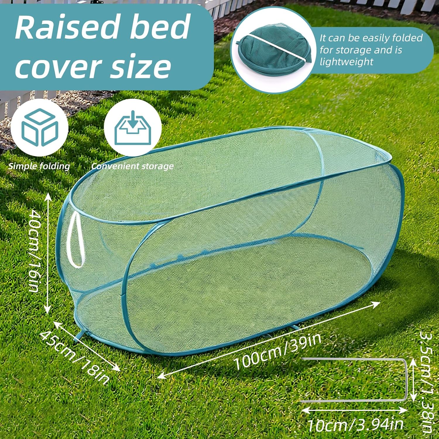 Molain 4 Pcs Pop Up Garden Plant Covers, 39" x 18" x 16" Mesh Plant Protector Net with 32 Ground Stakes Foldable Vegetable Fruit Flower Garden Bed Cover Guard from Birds Animals image 2
