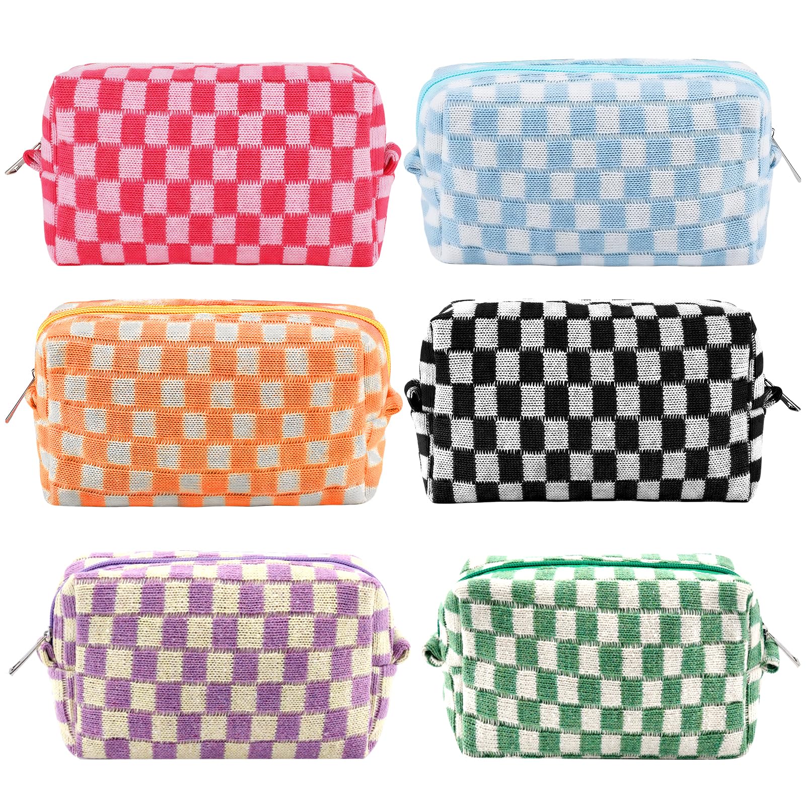 ZLFSRQ 6Pcs Checkered Pencil Case Cute Pencil Pouch for Teens Checkered Makeup Bag Colorful Medium Travel Cosmetic Bag Pink Makeup Pouch for Purse Aesthetic Trendy Zipper Toiletry Bags Organizer Checkered 6Pcs M Mixed Colors