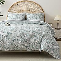 Vista 54 de HoneiLife Juego de funda de edredón floral 100% algodón, 3 piezas, suave, ropa de cama botánica con cierre de cremallera y lazos en las esquinas