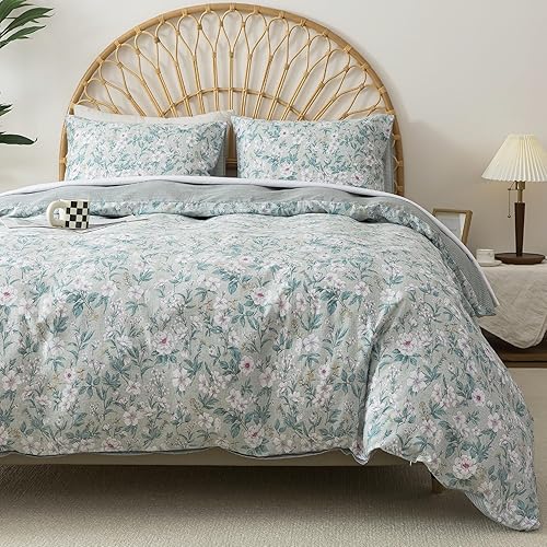 Miniatura 328 de HoneiLife - Juego de funda de edredón floral 100% algodón, 3 piezas, botánica, ropa de cama con cierre de cremallera y lazos en las esquinas