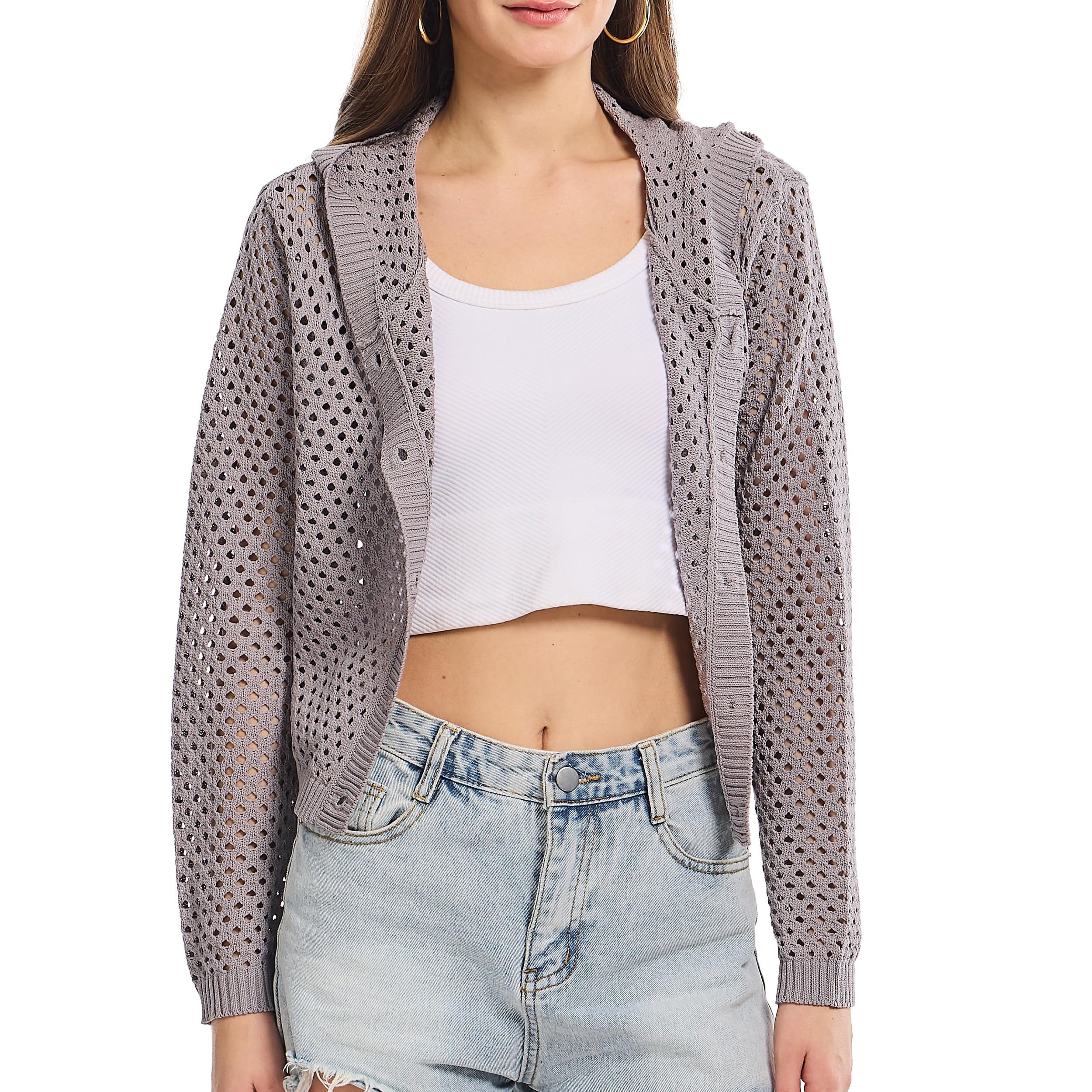 Simple&Opulence Women’s Summer Cardigans V Neck Cooling Sweater Lightweight Open Front Button Shrugs Knit Top Jackets