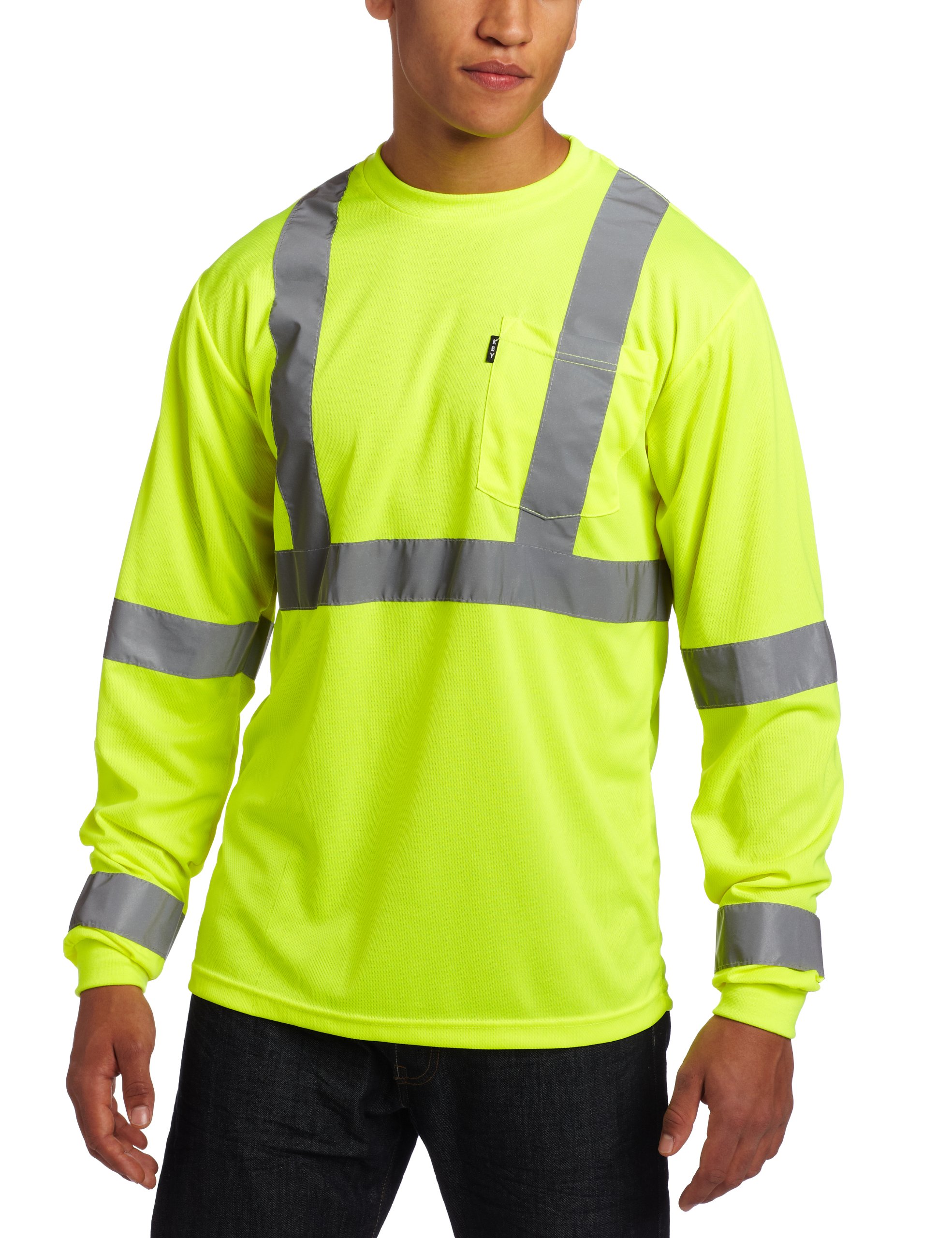 Key Industries Men's Long Sleeve high Visibility Waffle Weave Reflective Stripe Pocket tee Shirt Big/Tall