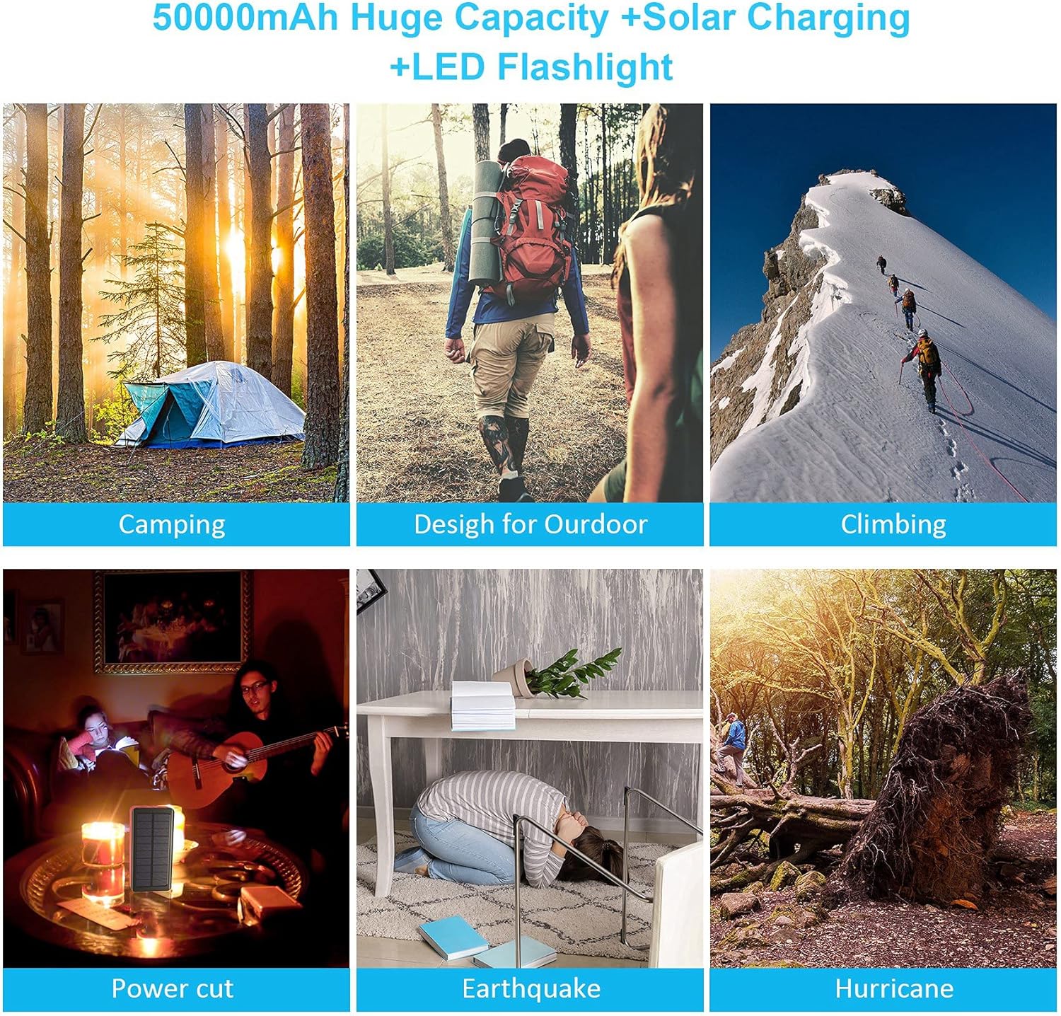 Solar Power Bank 50000mAh,ZNUST Portable Solar Charger External Battery Pack with 4 Outputs Ports Dual Inputs USB Type C and 9 LED Flashlights Cell Phone Charger for Camping Outdoor : Cell Phones & Accessories