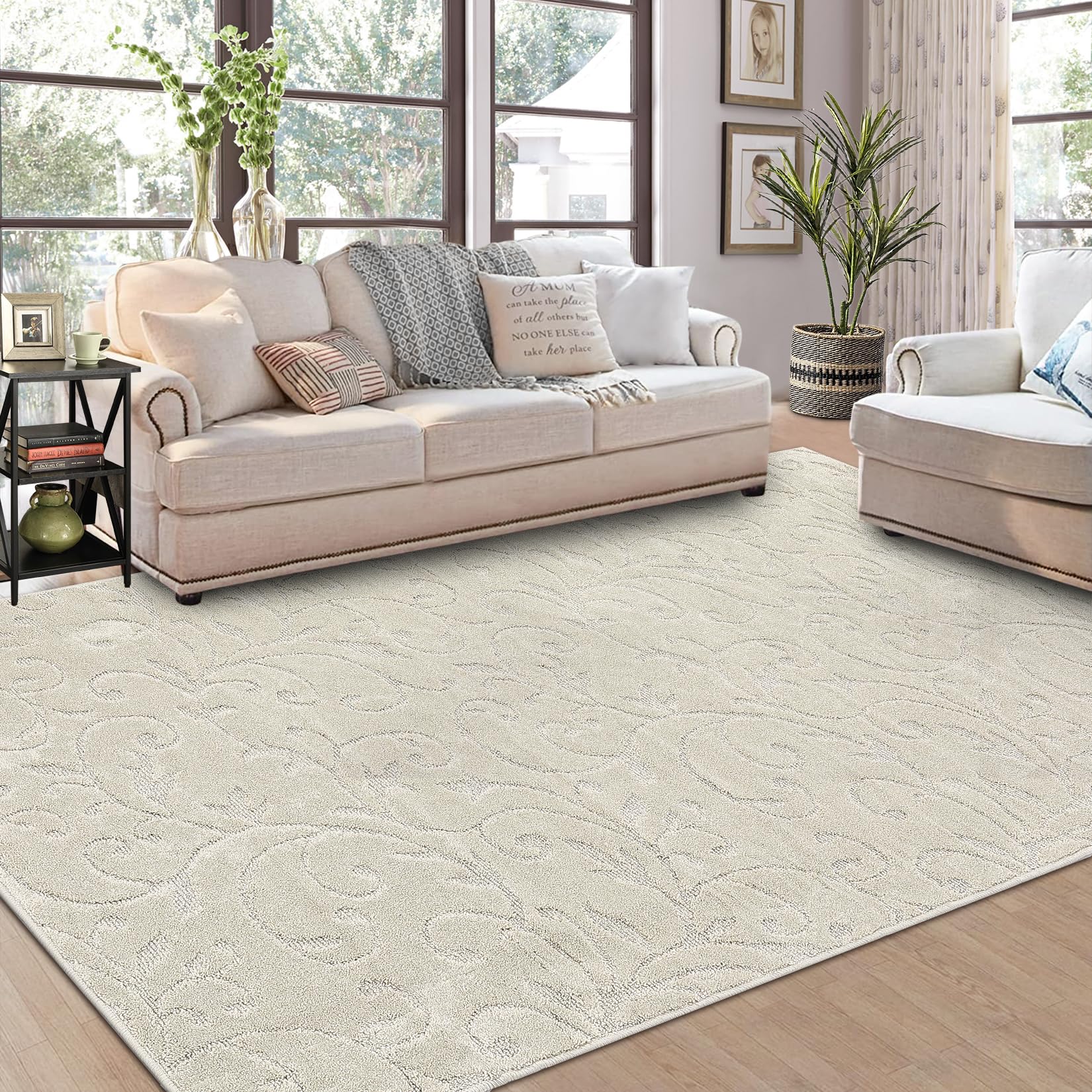 GlowSol Area Rug 8x10 Boho Thick Plush Rug Floral Rug Stain Resistant Carpet Moroccan Non Slip Area Rug for Living Room, Bedroom, Dining Room Pet Friendly High Traffic Non-Shedding Rugs