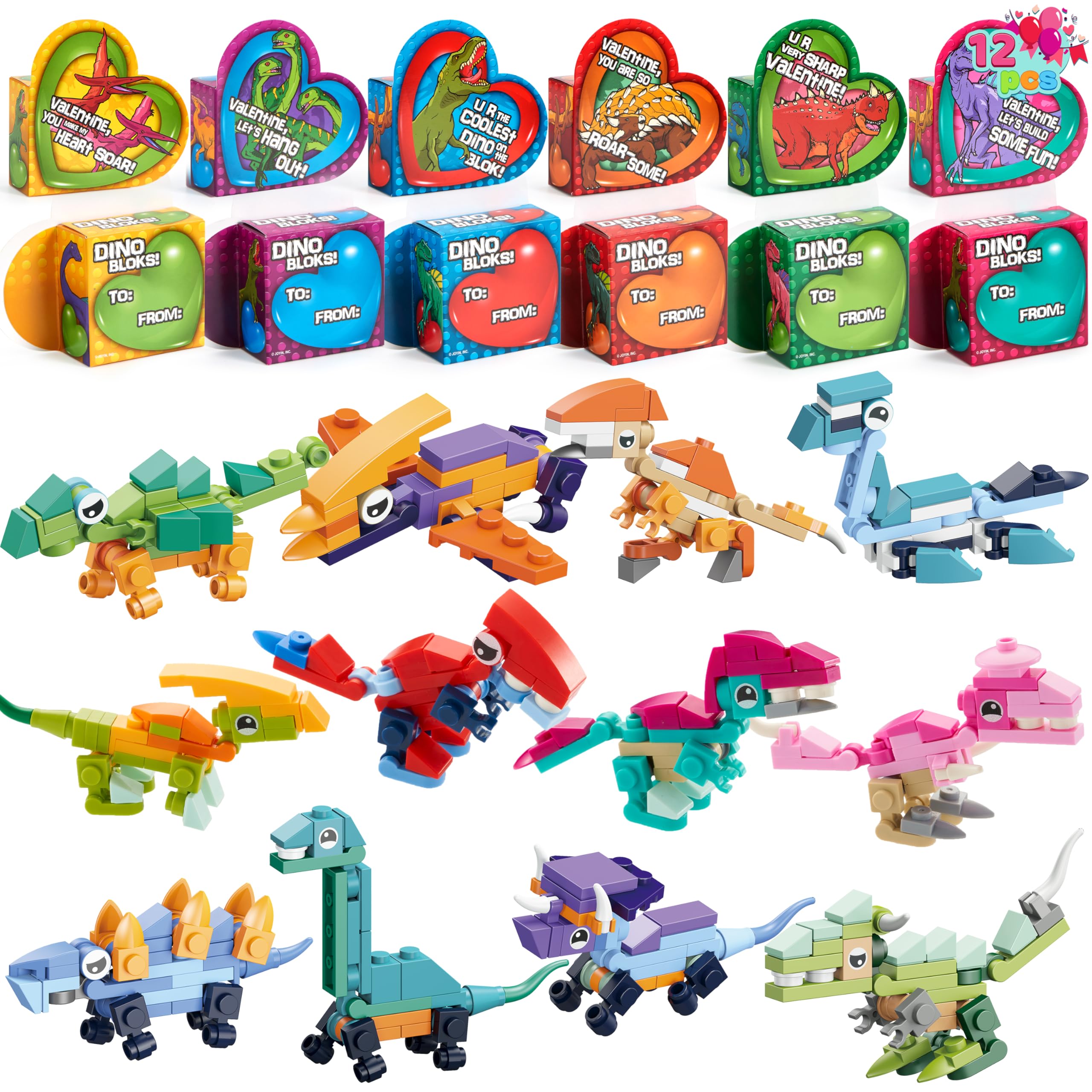 Amazon.com: JOYIN 12 Packs Valentines Dinosaur Building Blocks