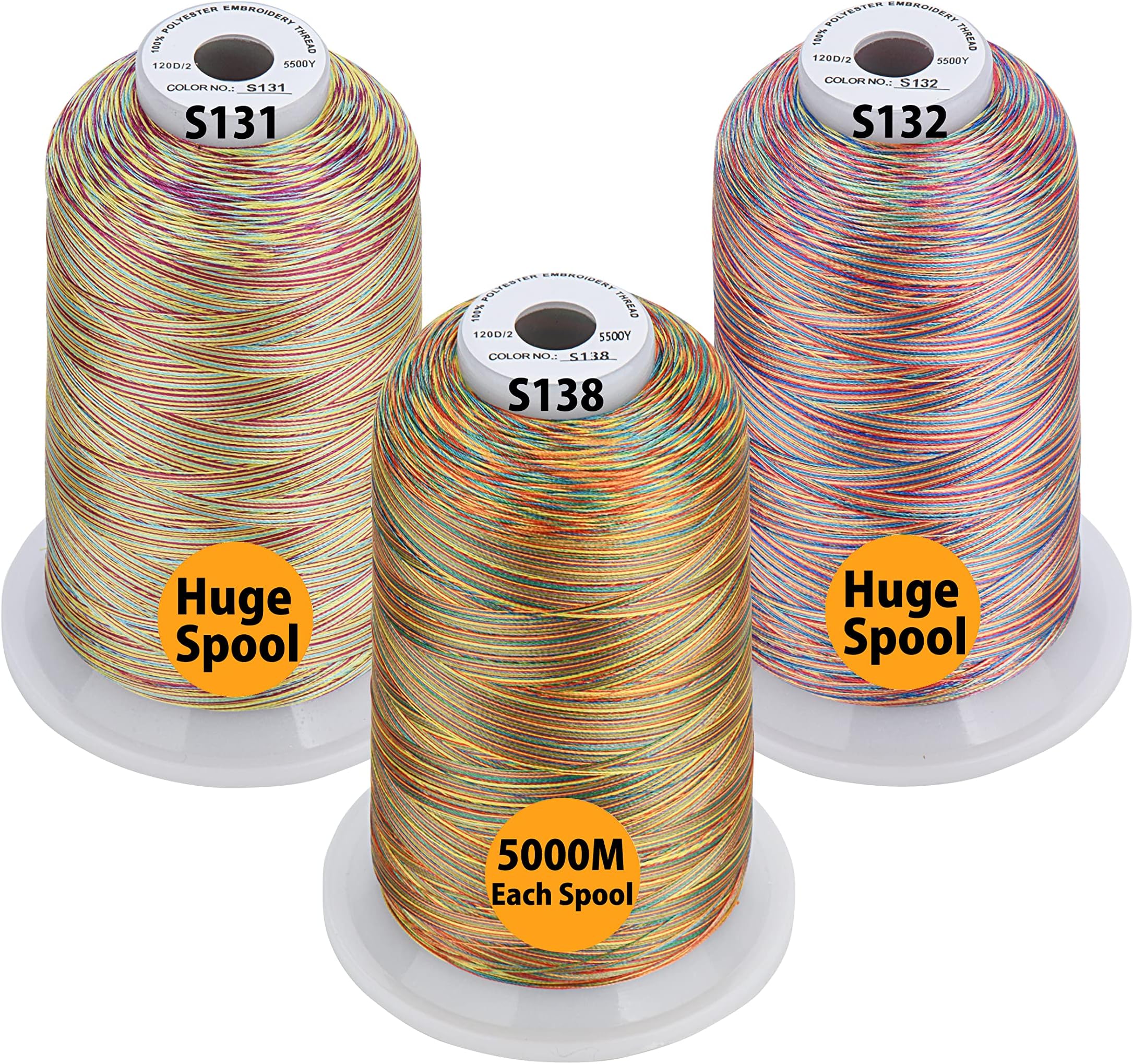 33 Selections - Various Assorted Color Packs of Polyester Embroidery Machine Thread Huge Spool 5500Y for All Sewing Embroidery Machines - 3 Variegated Colors 1
