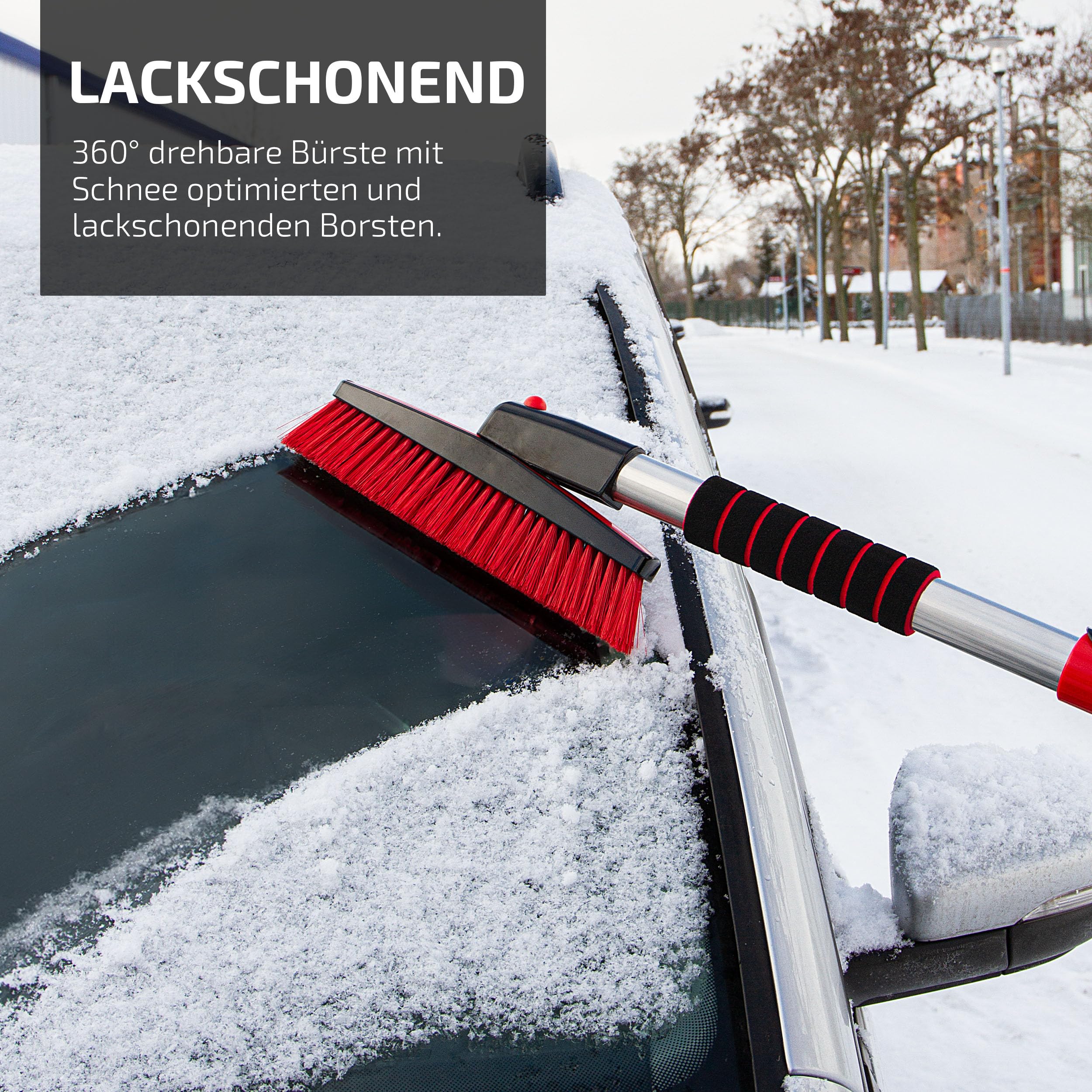HEYNER® Eiskratzer mit Besen Scheibenkratzer mit Messingklinge, ausziehbar mit drehbarer Schneebürste