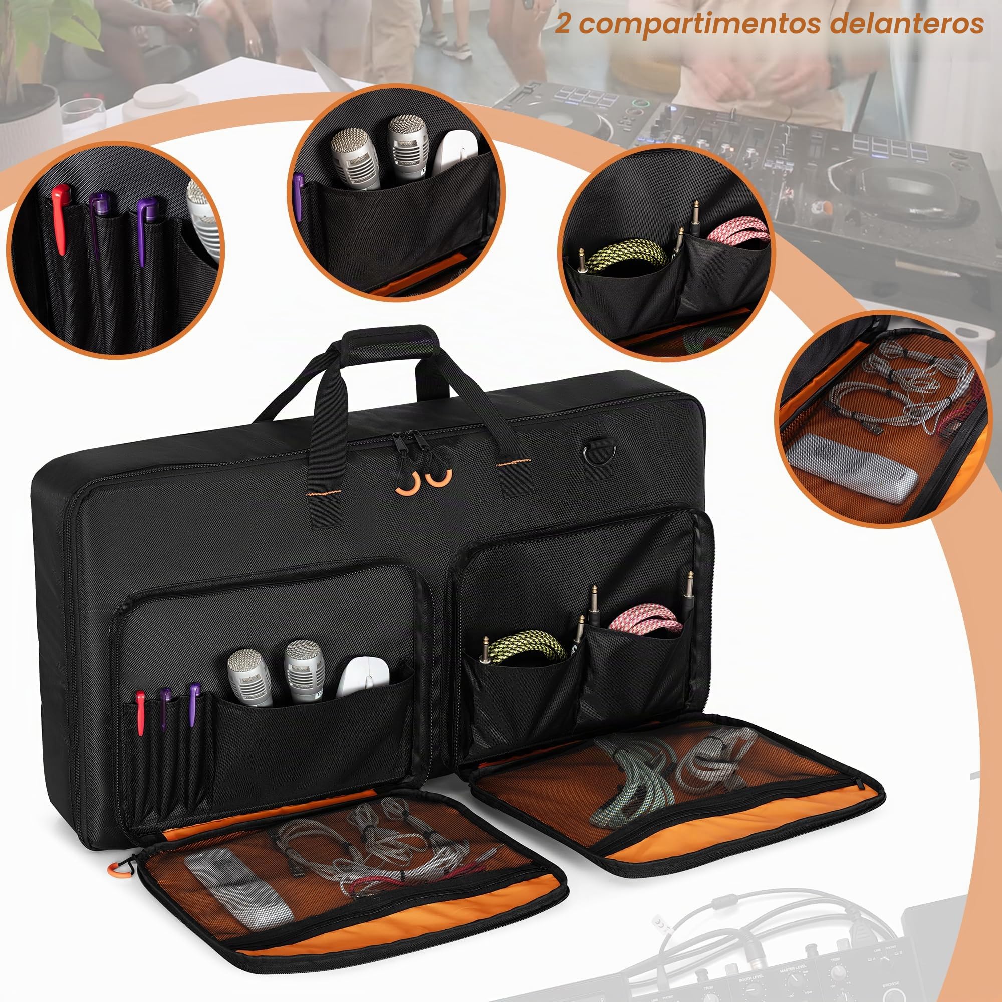 Rexmica Funda de Transporte para Controlador DJ con Dos Bolsillos (L,Negro) | Compatible con Pioneer DDJ RX/SX/SX2/SX3 o la Mayoría de Los Controladores Dj Estándar, para Cables u Otros Accesorios