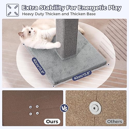 Miniatura 4 de Poste rascador grande para gatos con base resistente, poste rascador cuadrado resistente de sisal de 33 pulgadas y 2 bolas interactivas para colgar