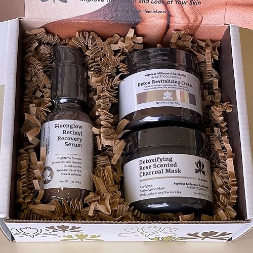 Ageless Millennial Aesthetics - Caja de regalo Nights para el cuidado de la piel - 1 máscara de carbón desintoxicante - 2.0 onzas, 1 suero de