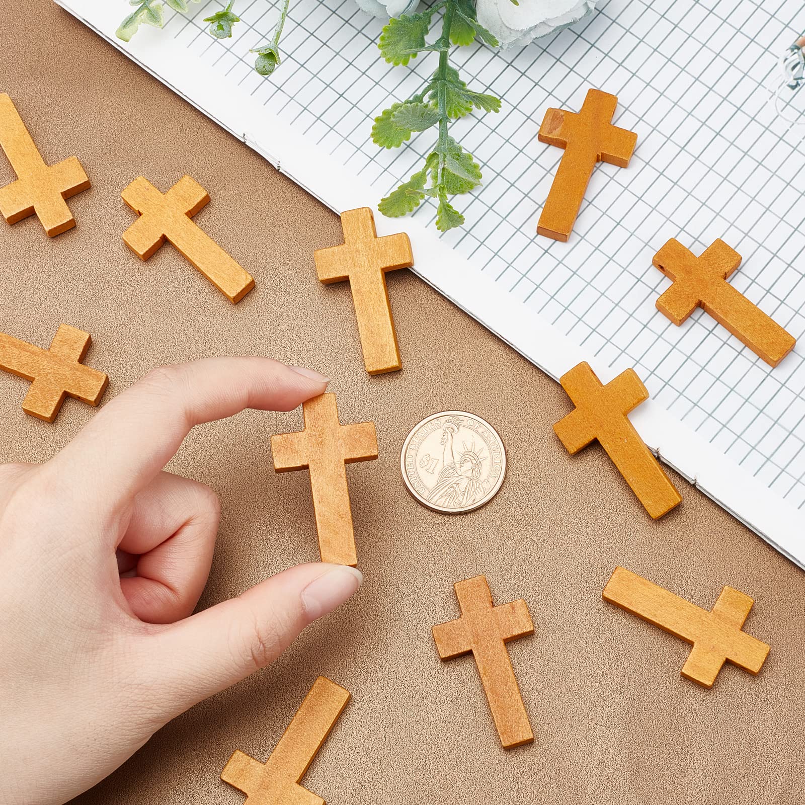 SUNNYCLUE 60Pcs Easter Wooden Crosses Bulk Wood Cross Pendants Natural Wooden Small Cross Charms Pendants for Party Favors Necklace Jewelry Making DIY Craft Handmade Accessories - Image 3