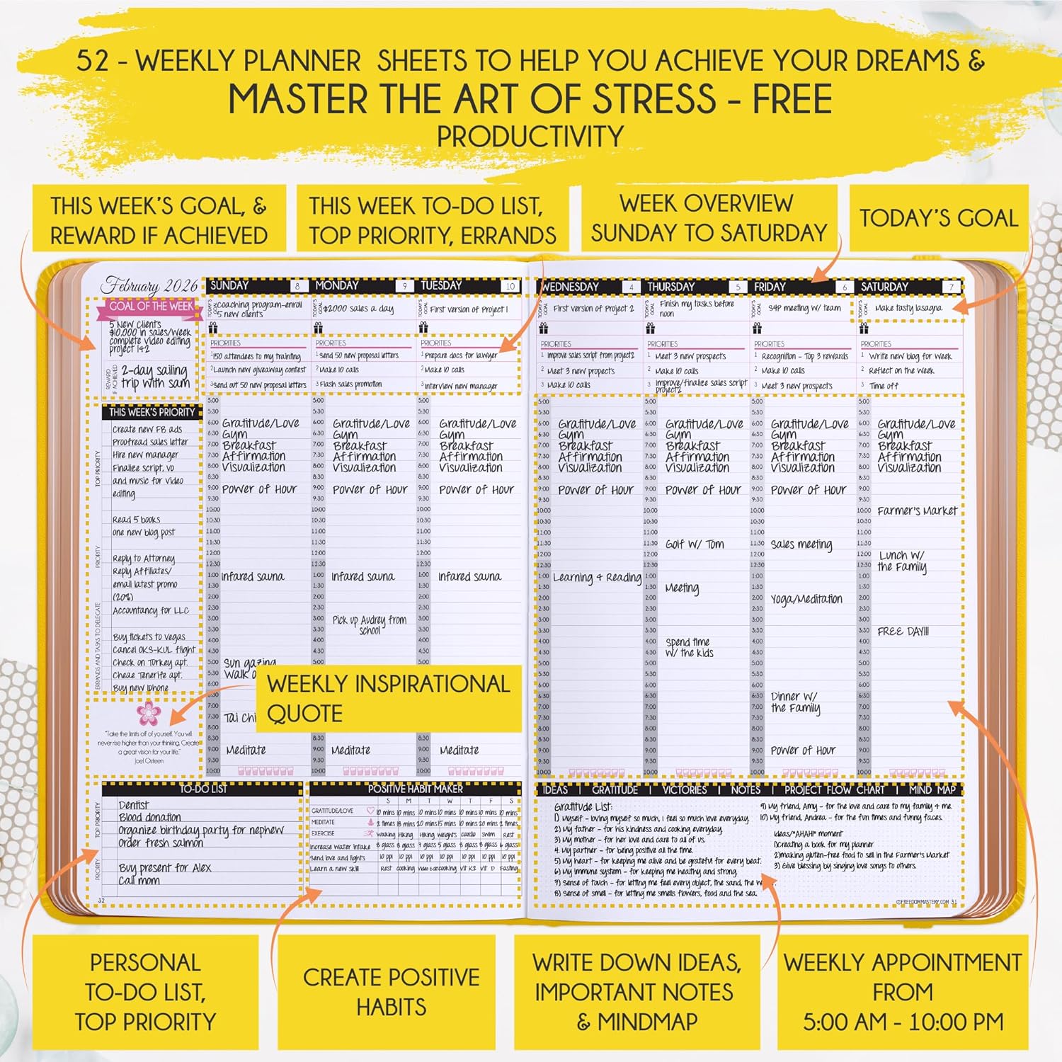 Deluxe 2026 Planner Weekly and Monthly | Law of Attraction Planner with Productivity App | 12-Month for Productivity, Gratitude & Goal Setting | Includes Foldable Vision Board, Gift Box & Stickers