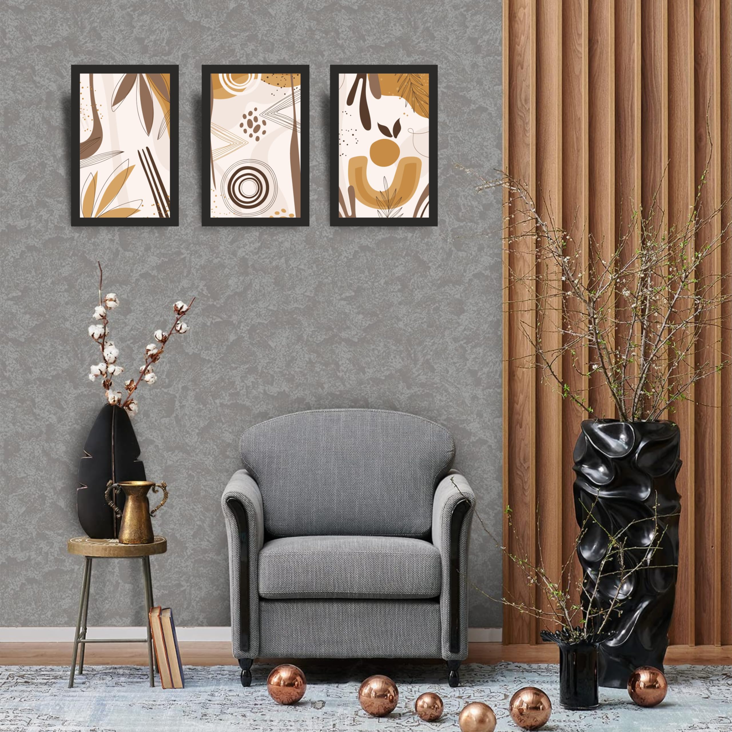 Earth Tone Geometric Botanical Wall Art Set of 3