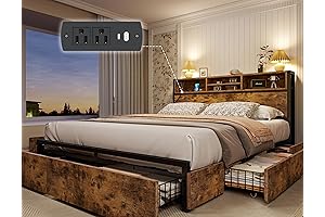 Queen Bed Frame with Storage and Charging Station