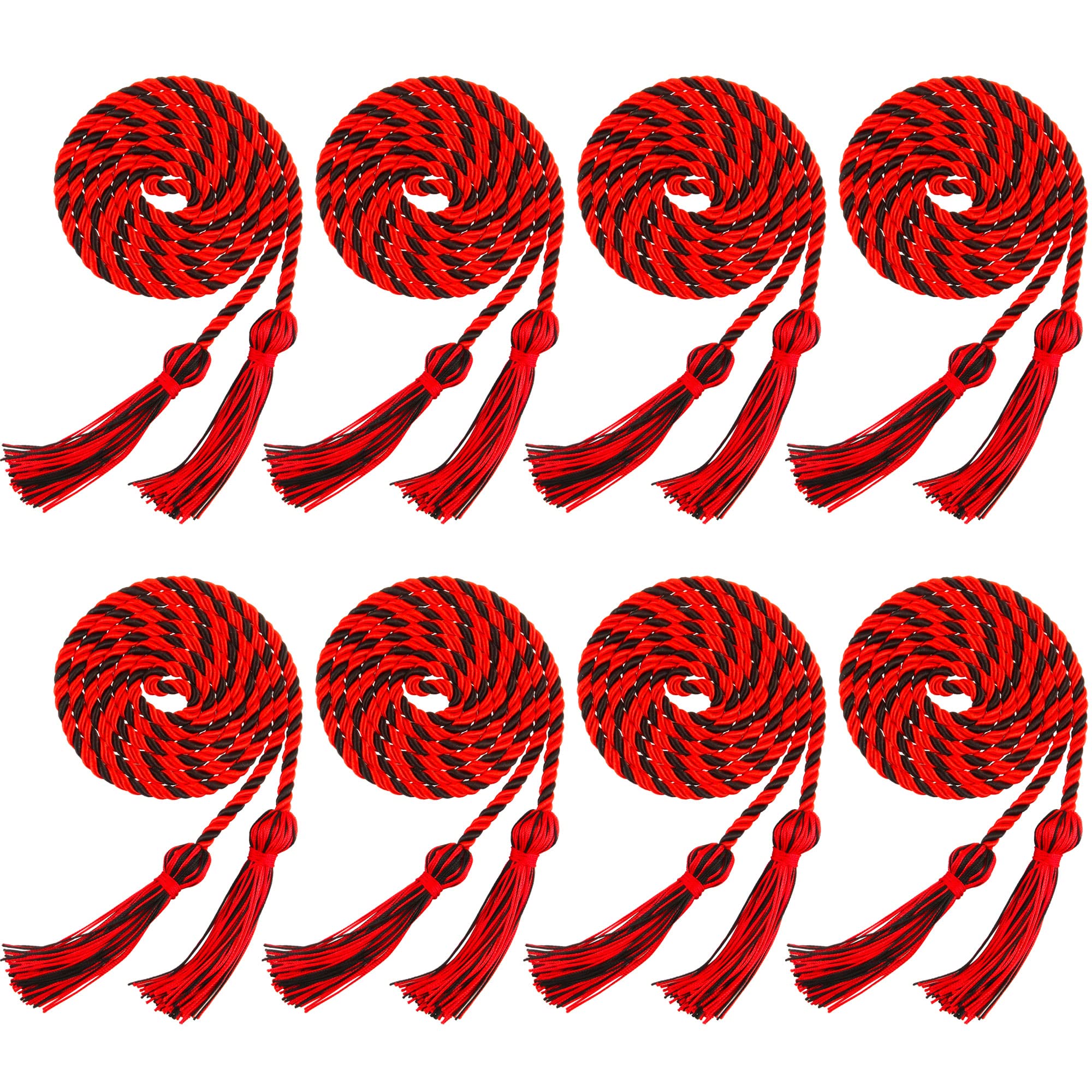 Trounistro 8 Pieces Graduation Cords Yarn Honor Cords with Tassel for College Graduation Students (Red with Black)