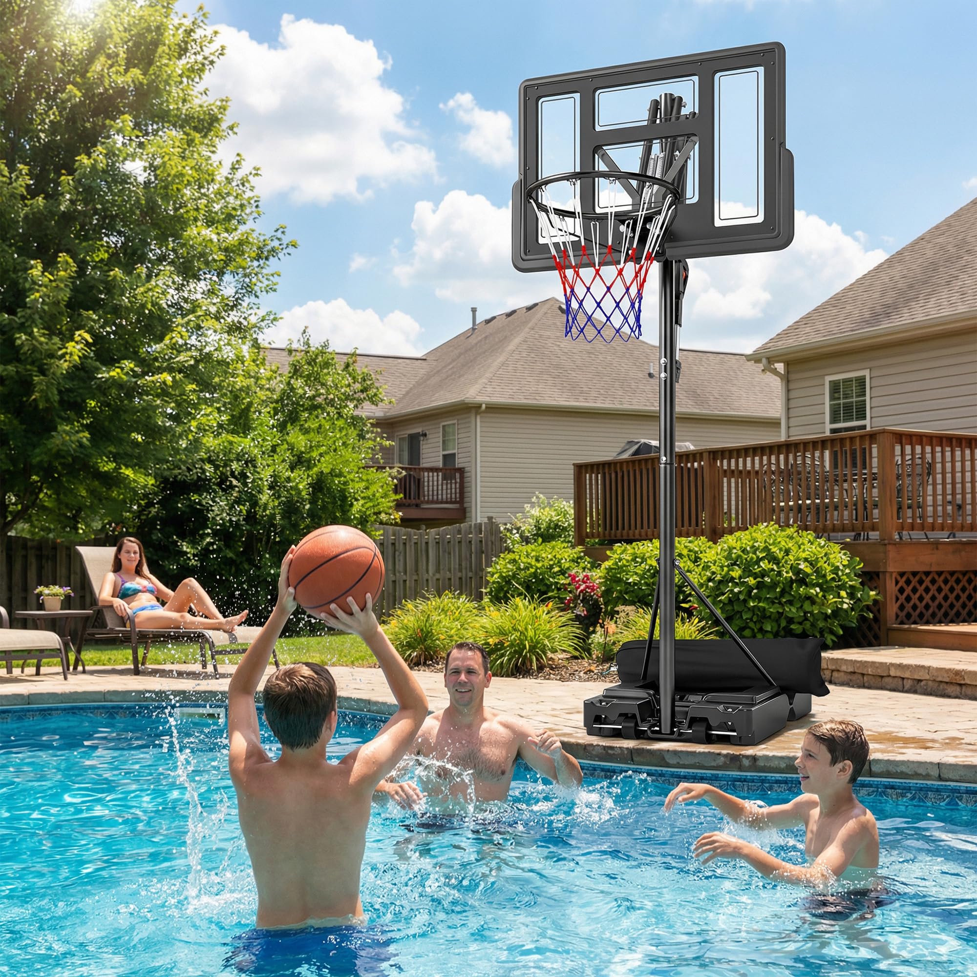 SPORTNOW Canestro Basket Esterno Regolabile in Altezza 235-305 cm, Canestro da Basket con Ruote, Base Riempibile, Sacco di Peso, Tabellone Infrangibile, Portatile per Interno Adulti Adolescenti, Nero