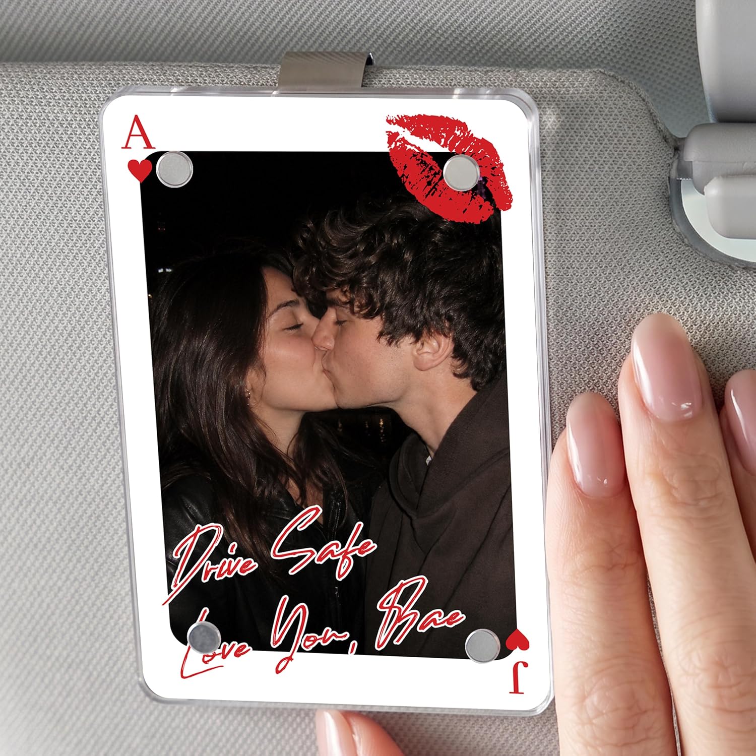 Personalized Car Visor Photo Clip - Drive Safe I Love You Playing Card Design, Custom Couple Picture Accessory Gift for Boyfriend, Girlfriend & Couples, Ideal Valentine's, Anniversary & Birthday Gift