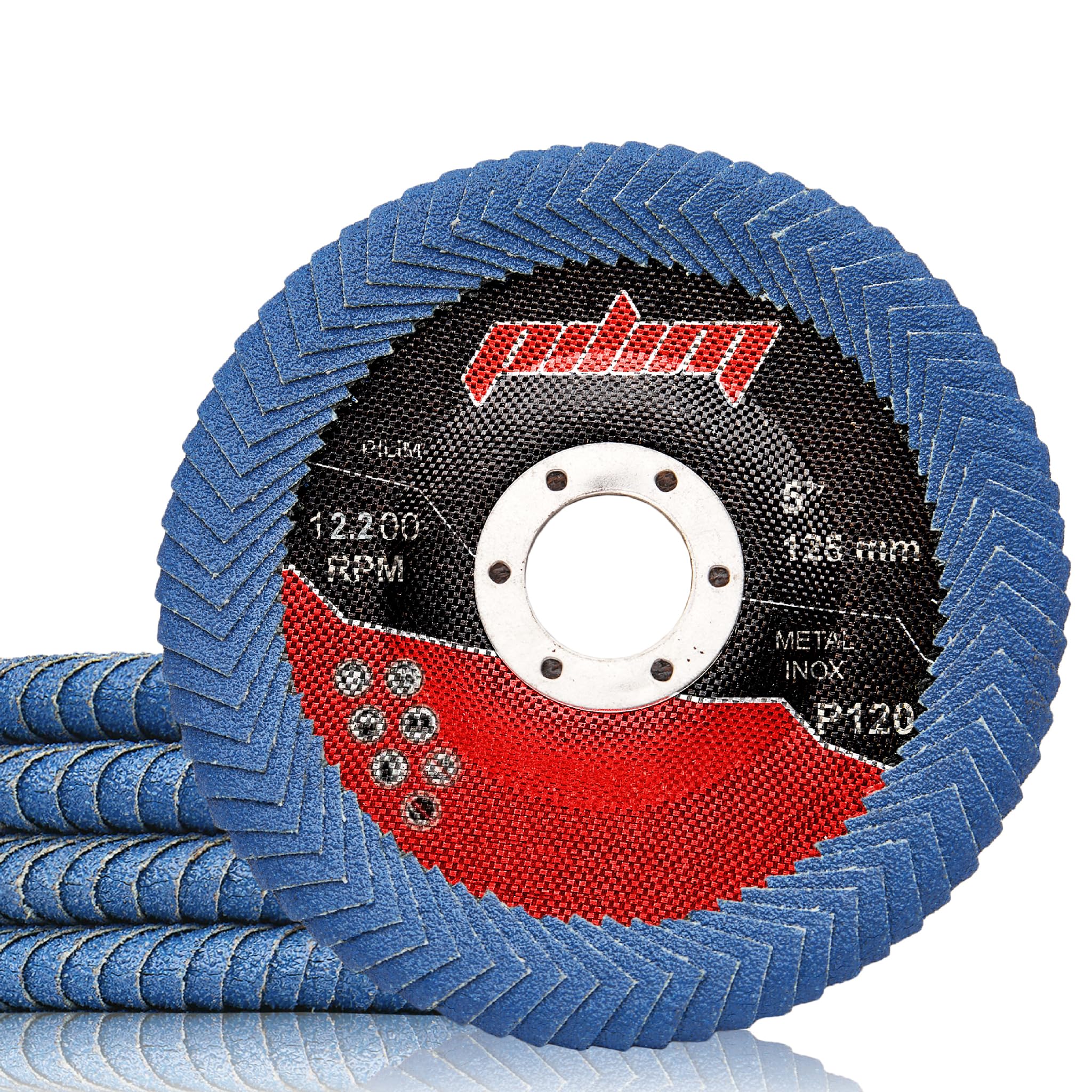 Discos de solapa curva radial de circonita de 5 pulgadas, paquete de 5, superficie de molienda de 280° para soldaduras de filete y zonas de difícil acceso, metal y acero inoxidable