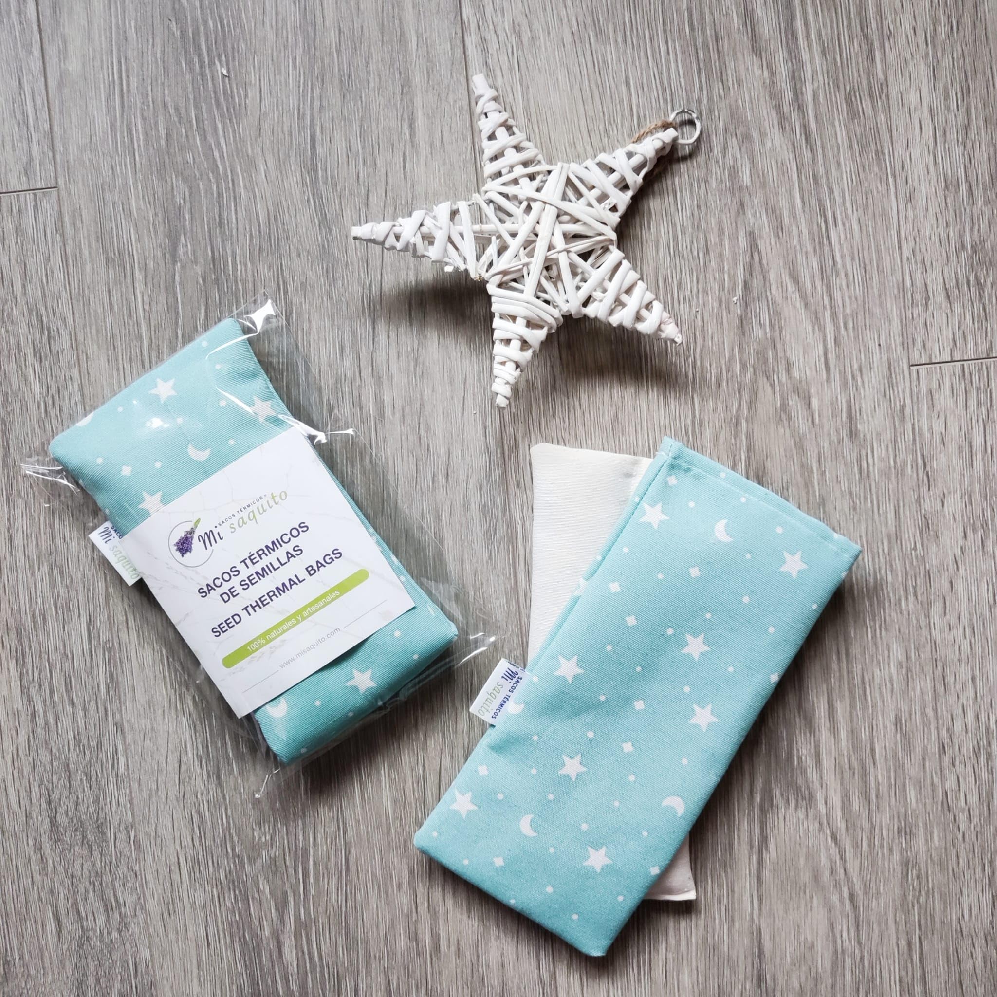 Saco Térmico de Semillas para Bebé 20x10 cm con Funda Lavable–Saquito Anticolicos para Microondas – Bolsa Térmica con Semillas de Trigo y Lavanda para Recién Nacido –Alivio Cólicos Bebé (B-JADE)