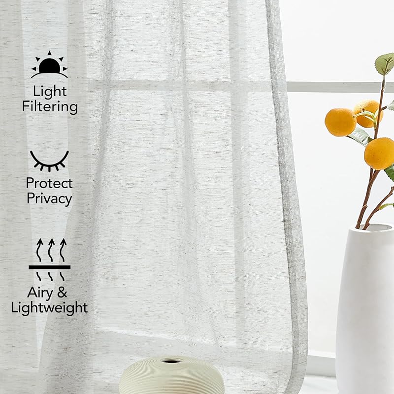 Deconovo Voile Függöny Lenvászon Textúra 280x140cm Szürke Karikás 2db
