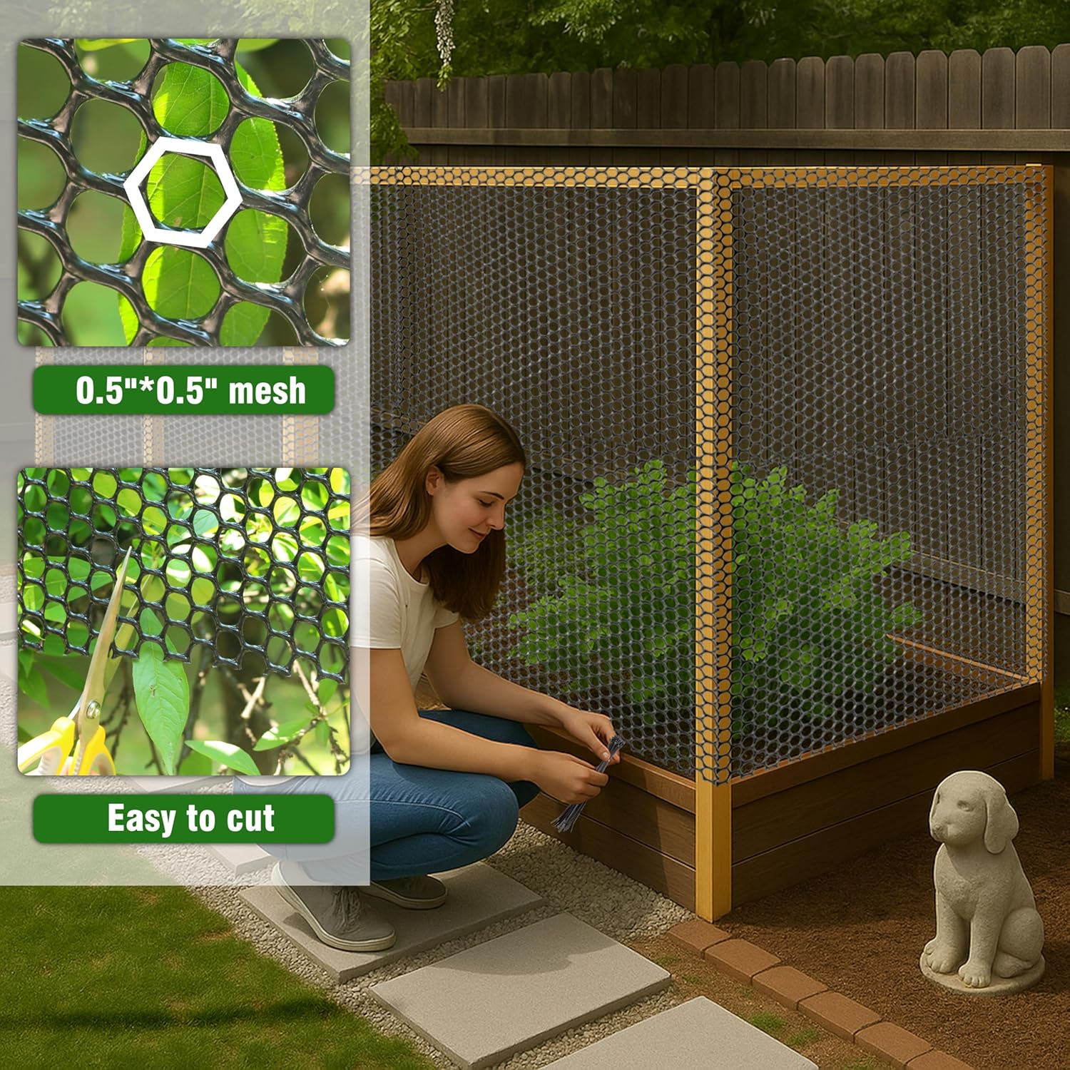 Gardzen Plastic Chicken Wire Mesh with 40 pcs Ties, 16in x 20ft Durable Chicken Fence for Poultry, Garden Protection & DIY Crafting, Heavy-Duty Mesh Netting for Outdoor & Indoor Use