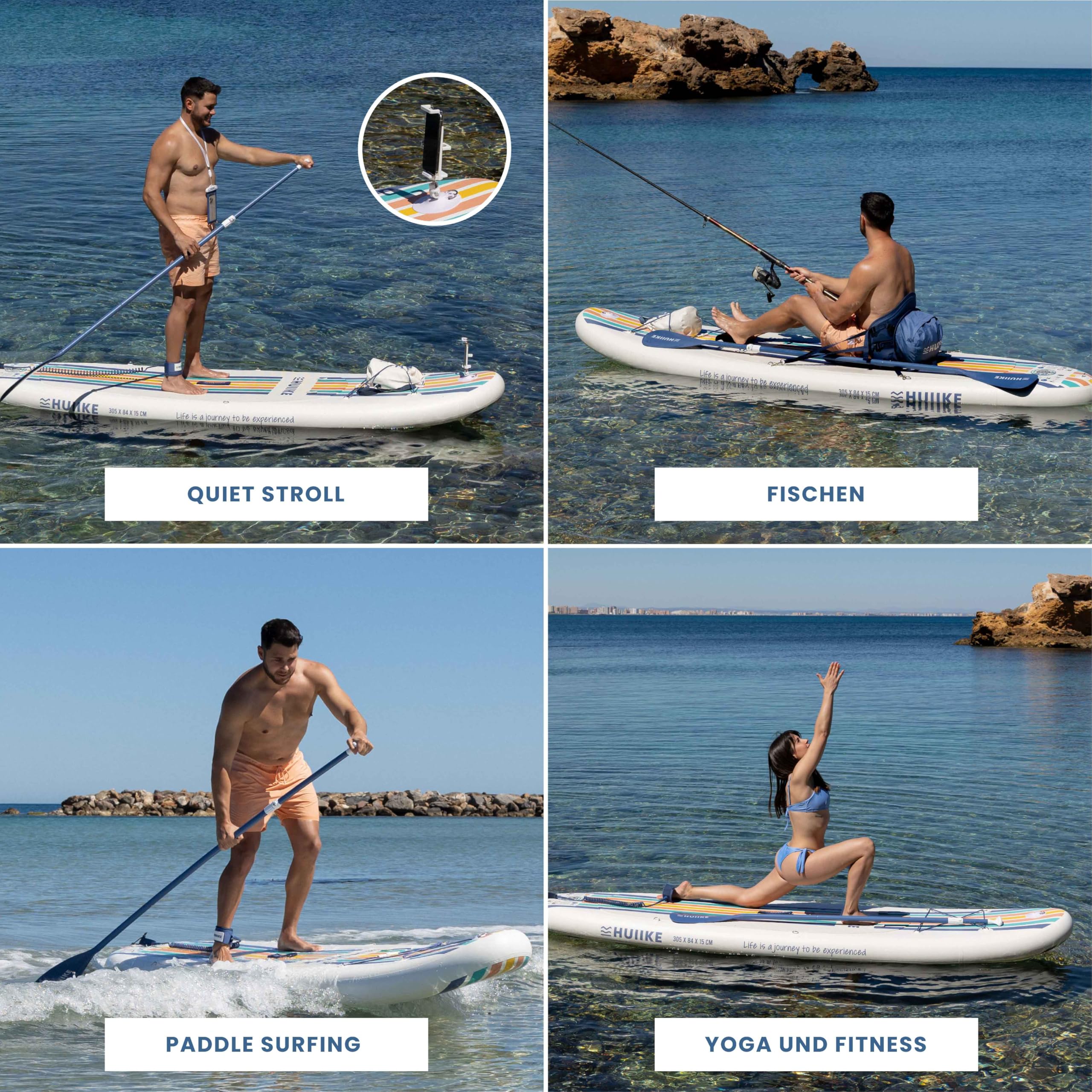 HUIIKE Stand Up Paddling Board mit Zubehör, Paddel, Finnen, Pumpe. Paddle Sup Board Aufblasbar Hohe Stabilität und Widerstandsfähigkeit. 305 x 84 x 15 cm, Belastbar bis 130 kg