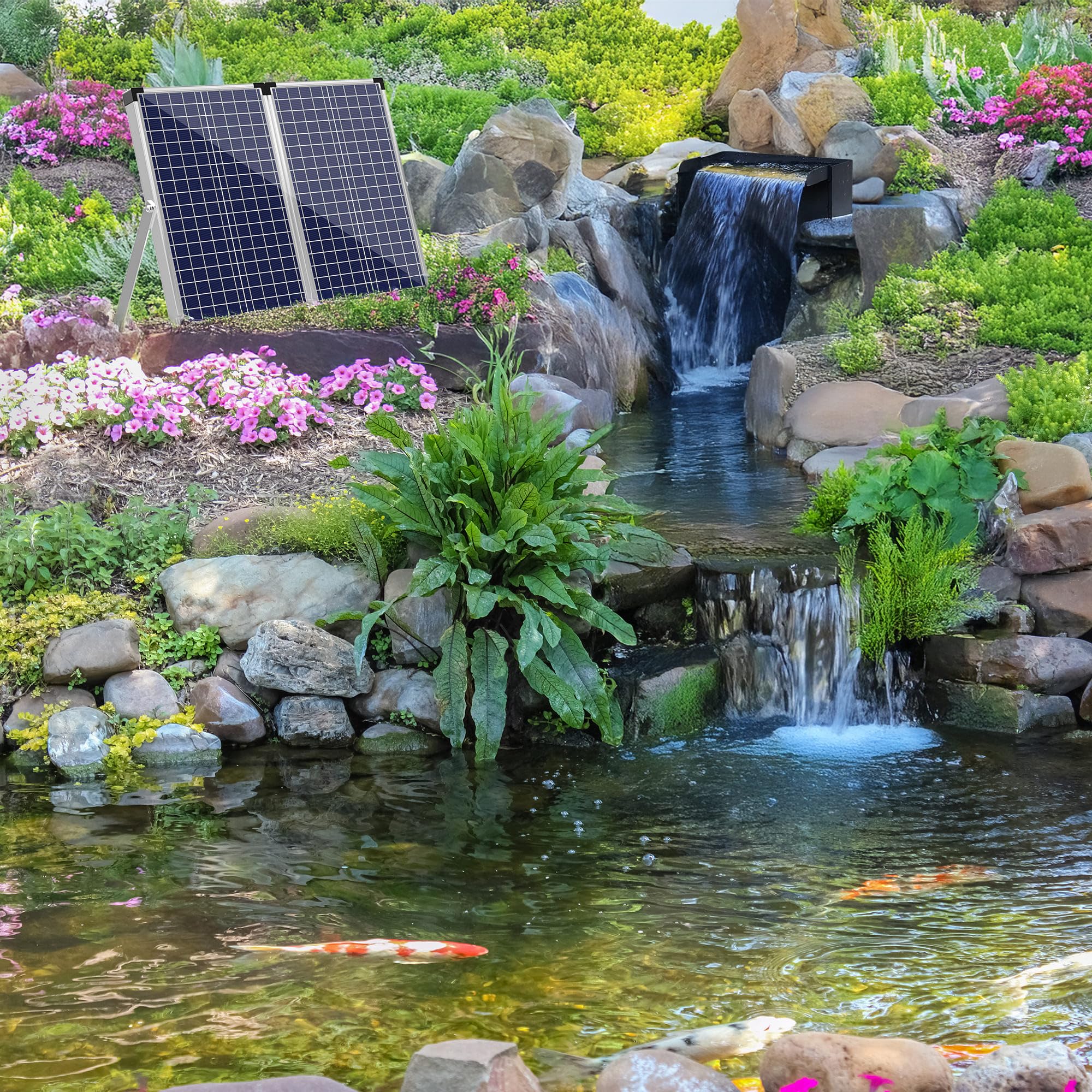 Biling Set de 70 W solar para estanque, cascada, 30 cm, acero inoxidable, bomba de rebosadero, cascada y tubo duradero, decoración para estanques de koi, piscina, arroyos, estanques de jardín, terraza